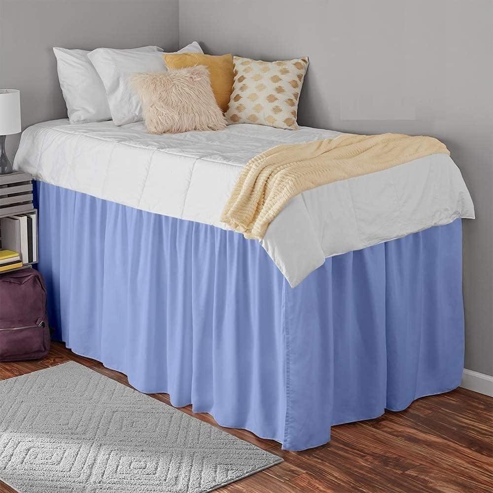 Olivialinen Dorm Room Bed Skirt - College Dorm Bed Skirt - Extra Long Bed Skirts for Dorm Rooms - Elegant Design Brushed Microfiber- Long Bed Skirt Dorm (Light Blue Solid, Twin XL/46 Drop)