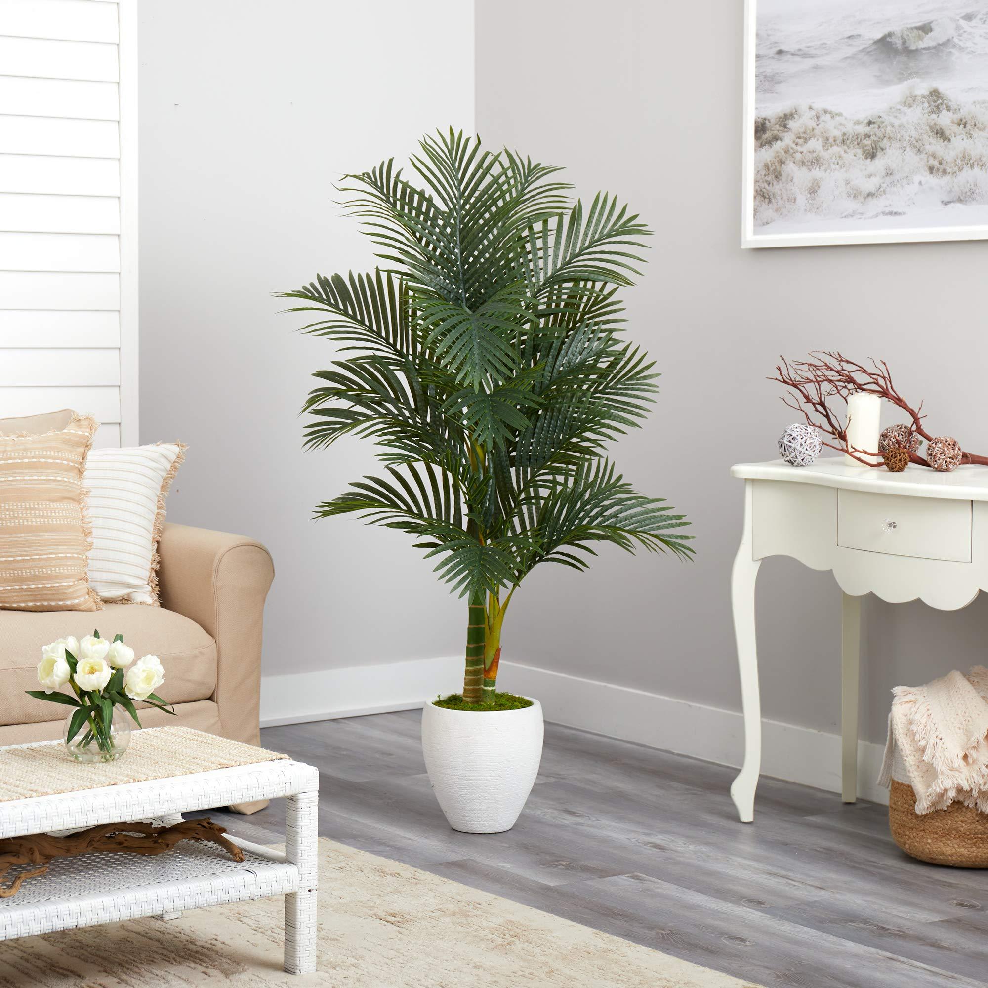 Nearly Natural Nearly Natural 5ft. Paradise Palm Artificial Tree in White Planter