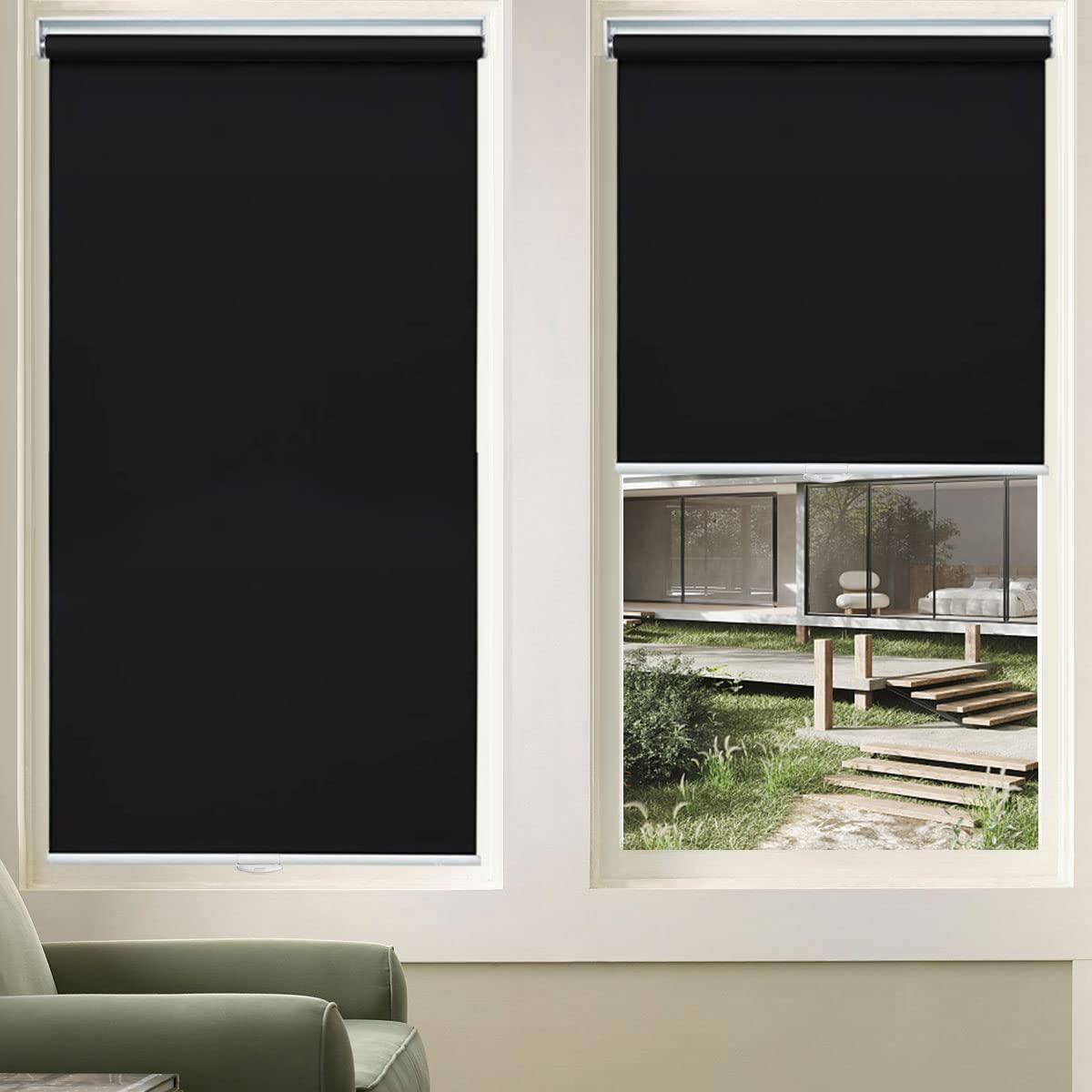 TINFONBLY No Cord Roller Window Blinds- Total Blackout Customize Bottom Up Shades, Energy Saving and Privacy Protection Shade, Easy to Install for Home, Office, Bathroom, 45" W x 42" H Black