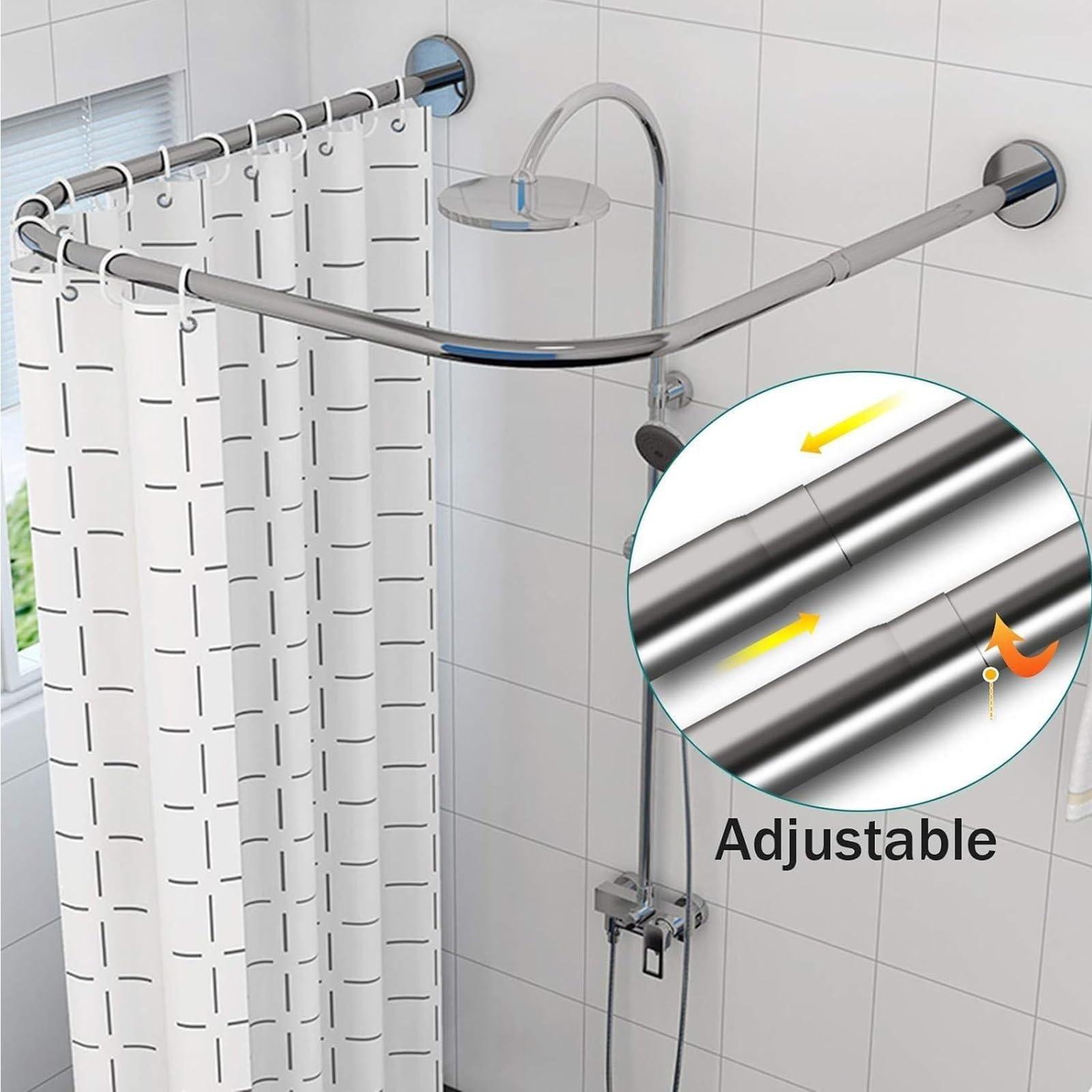 Meiiron U Shaped Shower Curtain Rod, Bathroom Corner Shower Curtain Rod Rack, Stainless Steel Home Shower Curtain Rod, Size Adjustable 60~90cm/70~110cm, Shower Curtain Not Included (Size : 100x100x100cm)
