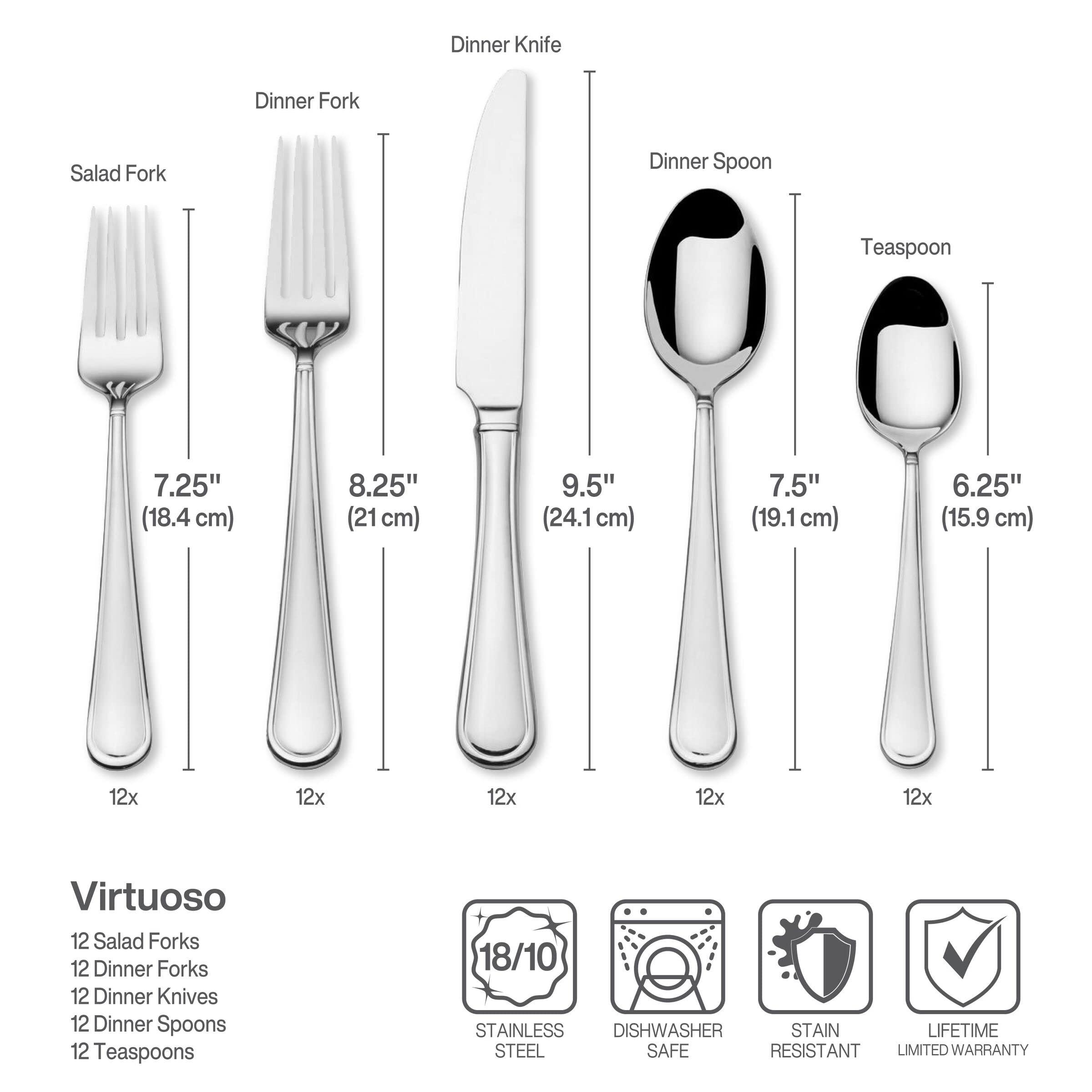 Mikasa Mikasa, Virtuoso Flatware Service for 12, 65 Piece Set, 18/10 Stainless Steel, Silverware Set with Serving Utensils