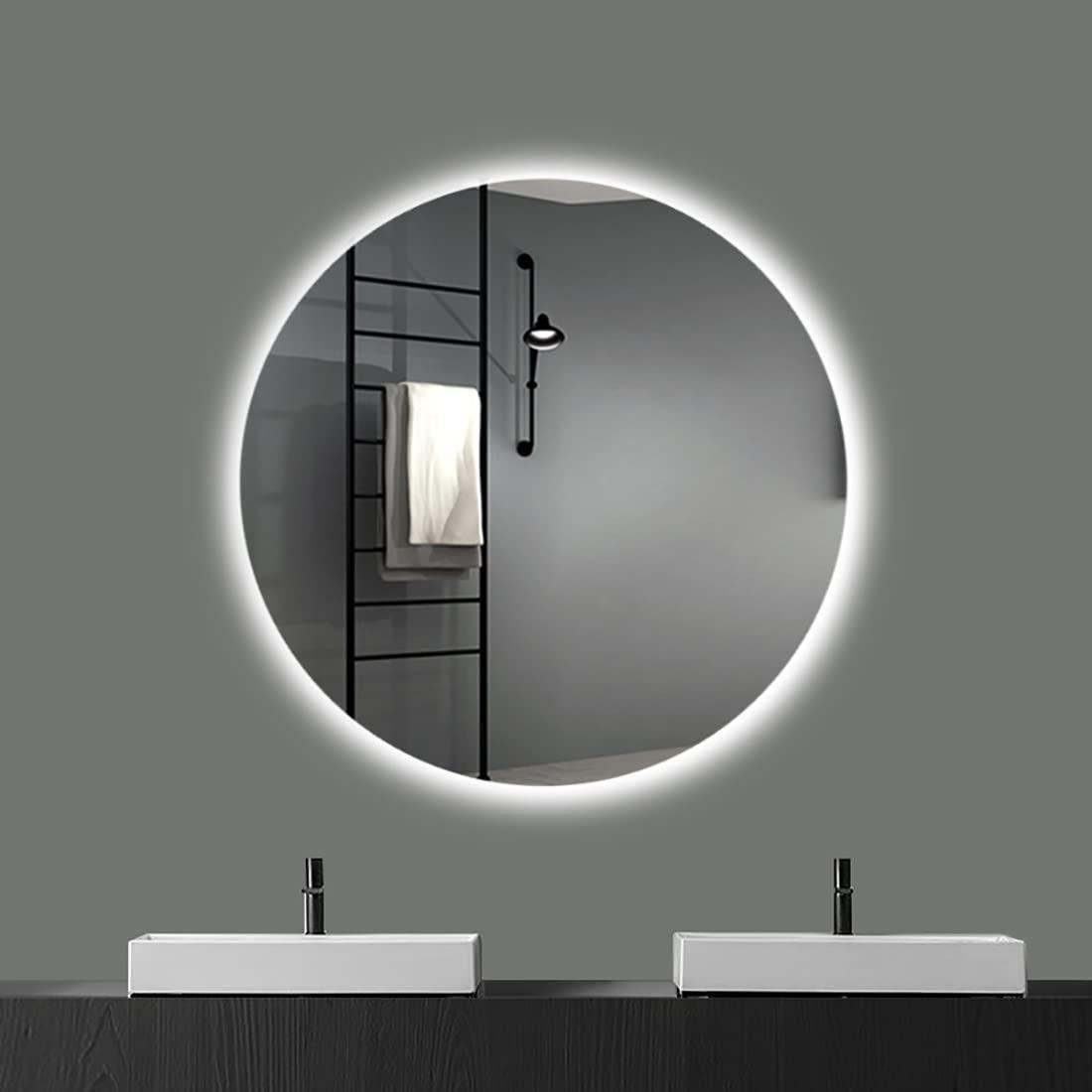 LLYLAY LED Bathroom Mirror Round,Circle Mirror,Bathroom Mirrors for Vanity,Vanity Mirror with Lights,Polished Frameless Wall Mirror for Bathroom, Vanity, Bedroom,White/Warm Light
