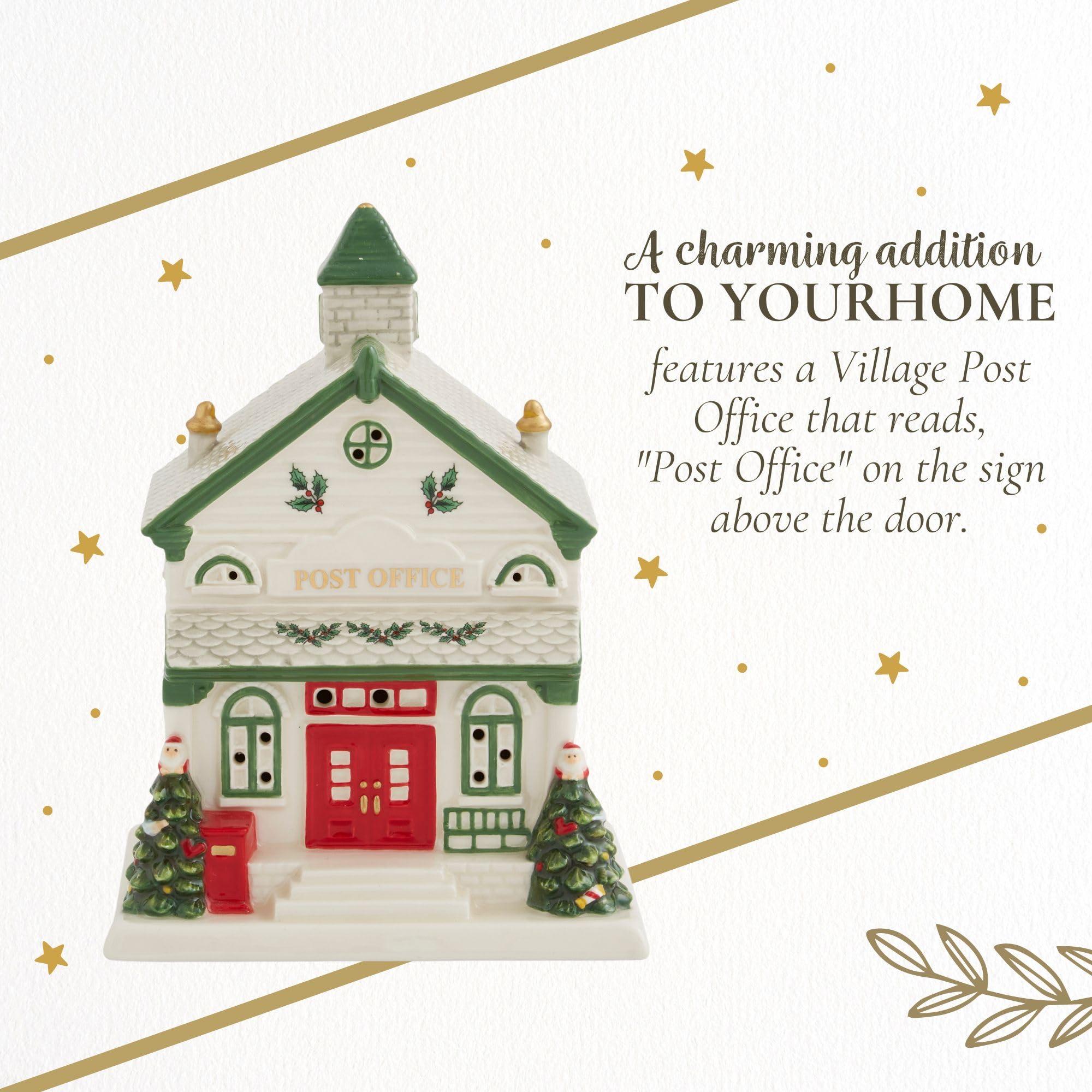 Spode Spode Christmas Tree Miniature Christmas Village Figural Decoration, LED Lighted Christmas Village Set, Ceramic Holiday Decor - Dolomite Christmas Collectible for Indoor Display (Post Office)
