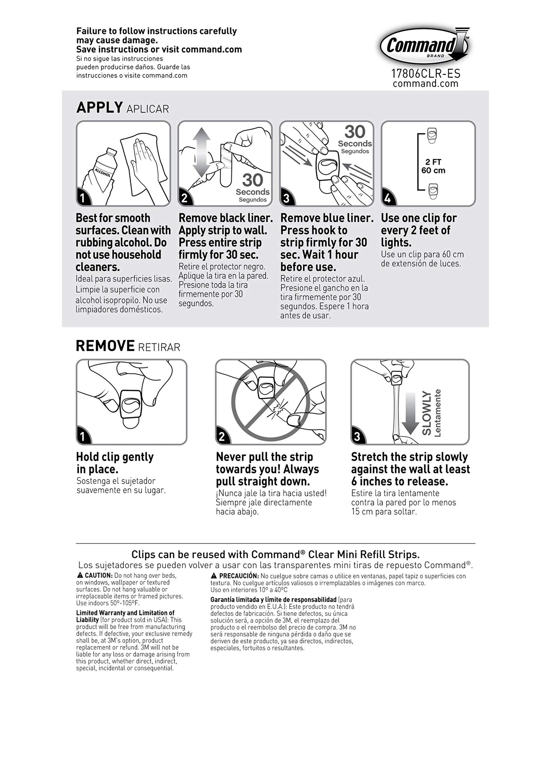 Command Command Indoor Mini Light Clips, Damage Free Hanging Christmas Light Clips, Mini Wall Clips for Hanging Indoor Christmas Decorations, Lights and Cables, 45 Clear Clips and 54 Command Strips