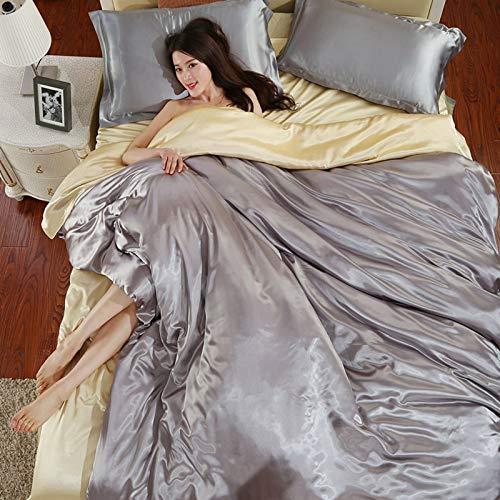 Cotton Home Depot Cotton Home Depot Ultra Soft Luxurious Satin Silk Comforter- 5 Piece Set Comforter Set (Comforter + 4 Pillow Cases) Bedding Set Silver, Full XL ( 88 x 90 ) Inches