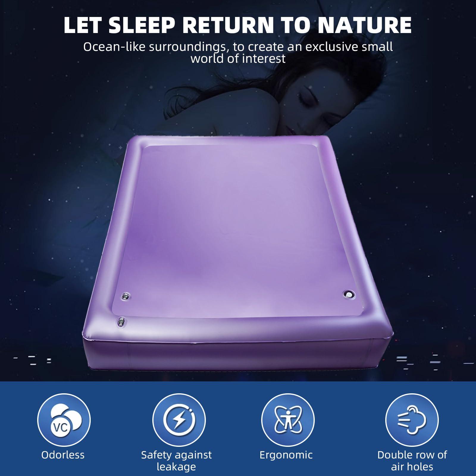 Youaide Free Flow Full Wave Water Bed Mattress - PVC Square Purple Softside Water Bed, Comfortable and Foldable Water Mattress Set for The Elderly, Children and Adults (Twin XL, 3980x7.9inch)