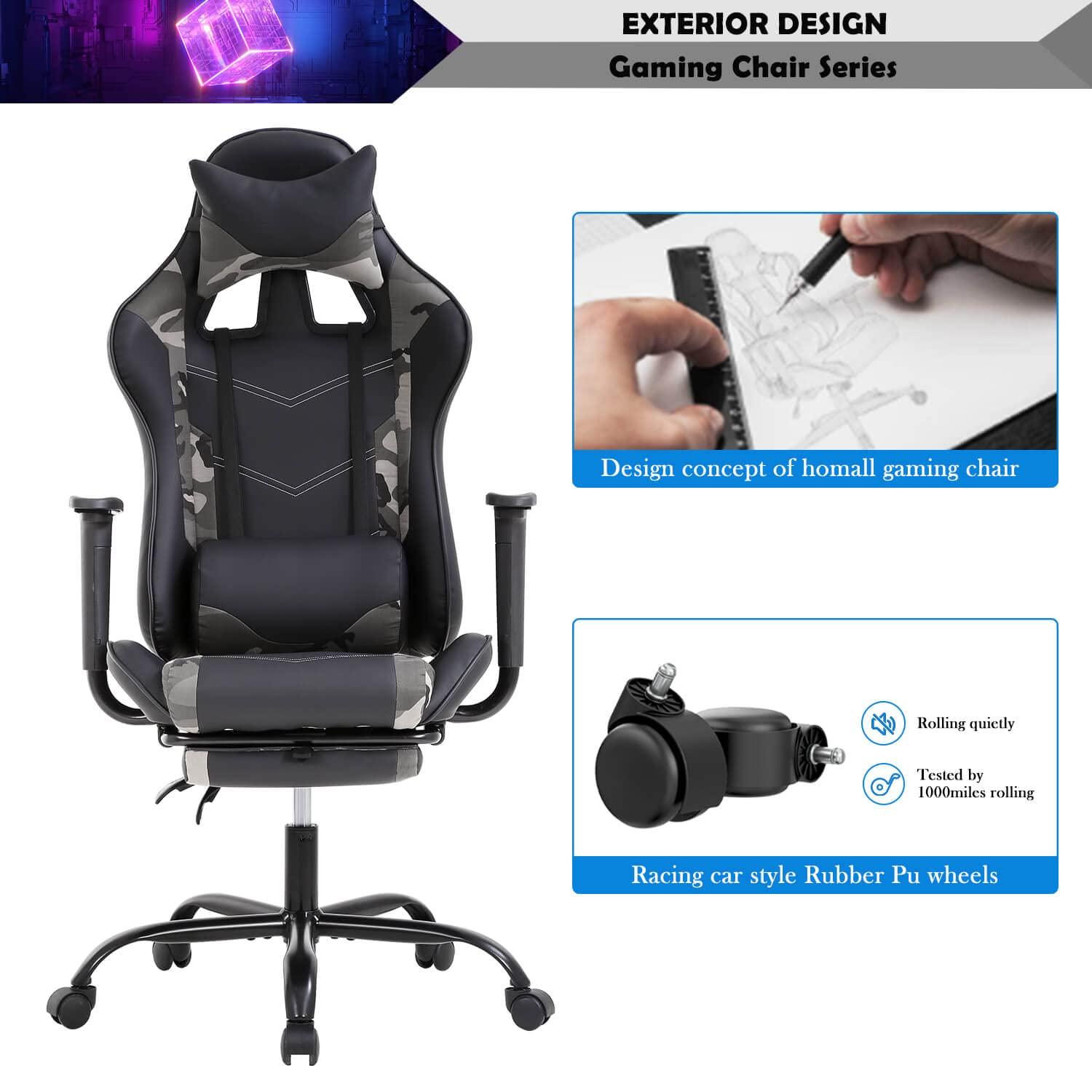 Haiput Wam Gaming Chair, Height Adjustable Swivel Rolling Chair with Headrest Footrest and Massage Lumbar Support, PU High Back Ergonomic PC Chair for Office or Gaming, Office Gaming Chair