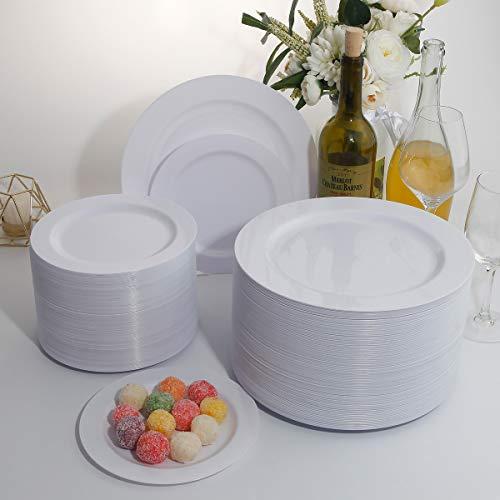 I00000 I00000 50 Pcs White Plastic Dessert Plates, 7.5 inch Disposable Salad Plates, Premium Appetizer Plates for Party, White Plastic Plates for Wedding