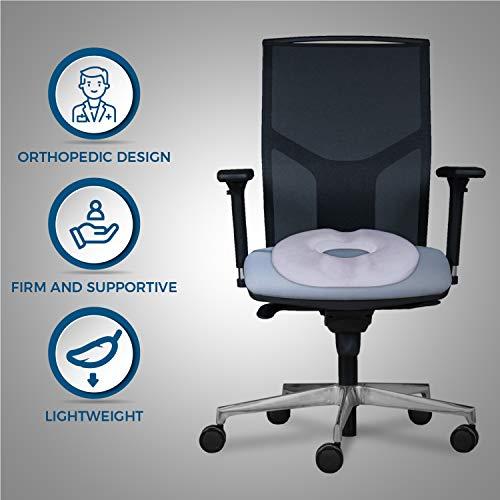 Dr. Flink Donut Pillow Hemorrhoid Seat Cushion - Orthopedic Memory Foam – Contoured Luxury Comfort, Pain Relief and Supports Prostate, Pregnancy, Post Natal Sciatica Coccyx, Surgery & Tailbone Pressure Dr Flink