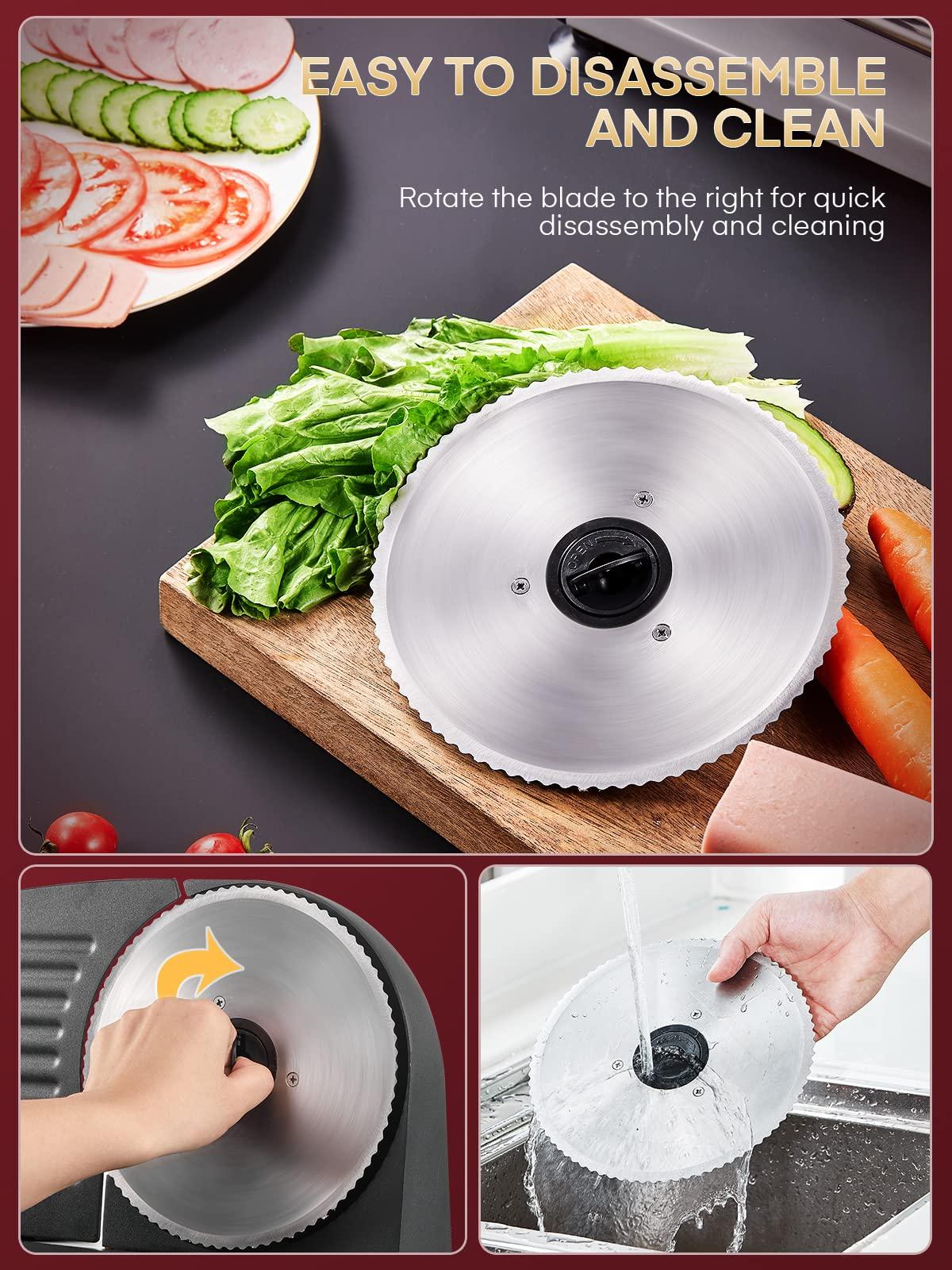 FOHERE FOHERE Meat Slicer for Home Use, 200W Electric Deli Food Slicer with Removable Two 7.5 Blades, 0-15 Precise Thickness Knob Cut Deli Food, Meat Ham Bread Fruit, Include Food Carriage, Black