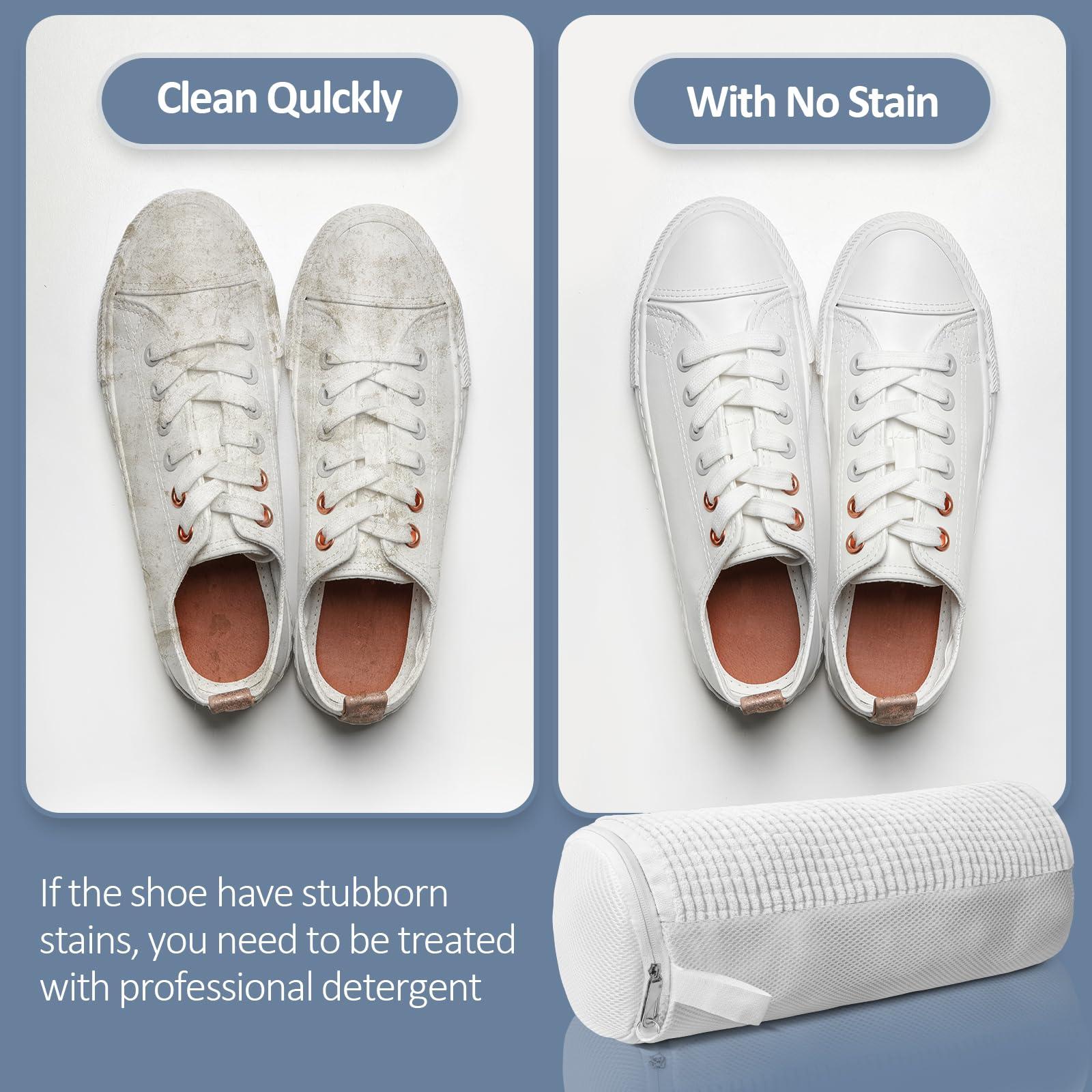 LDYDGQMY Shoe Washing Machine Bag, 360 Wrap-around Cleaning Laundry Bags with 2 Adjustable Shoe Trees, Reusable Wash Bag Lockable Zipper with Fluffy Fibers for Sneaker Gym Shoe