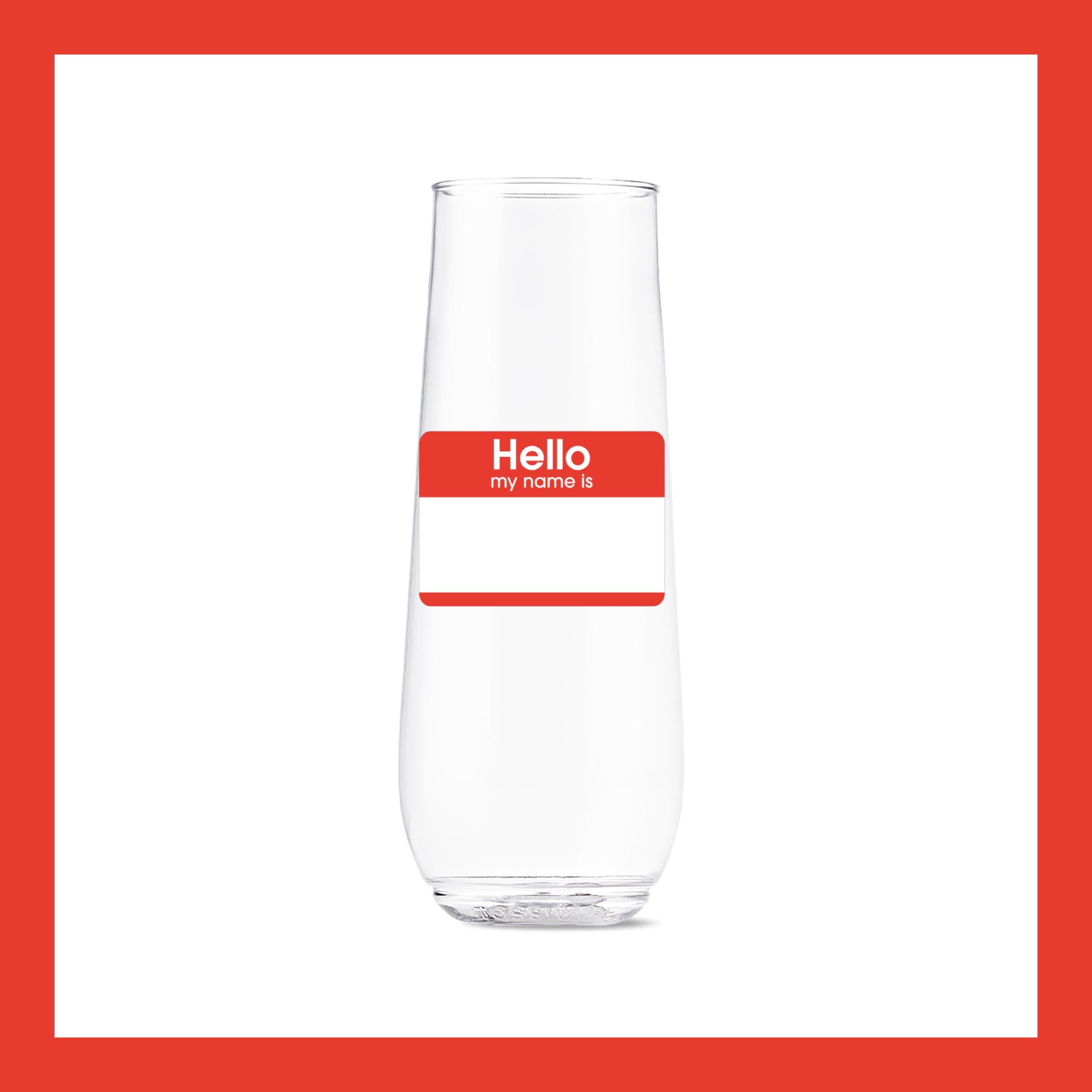TOSSWARE TOSSWARE POP 9oz Flute Hello, My Name Is Series, SET OF 6, Premium Quality, Recyclable, Unbreakable & Crystal Clear Plastic Printed Glasses
