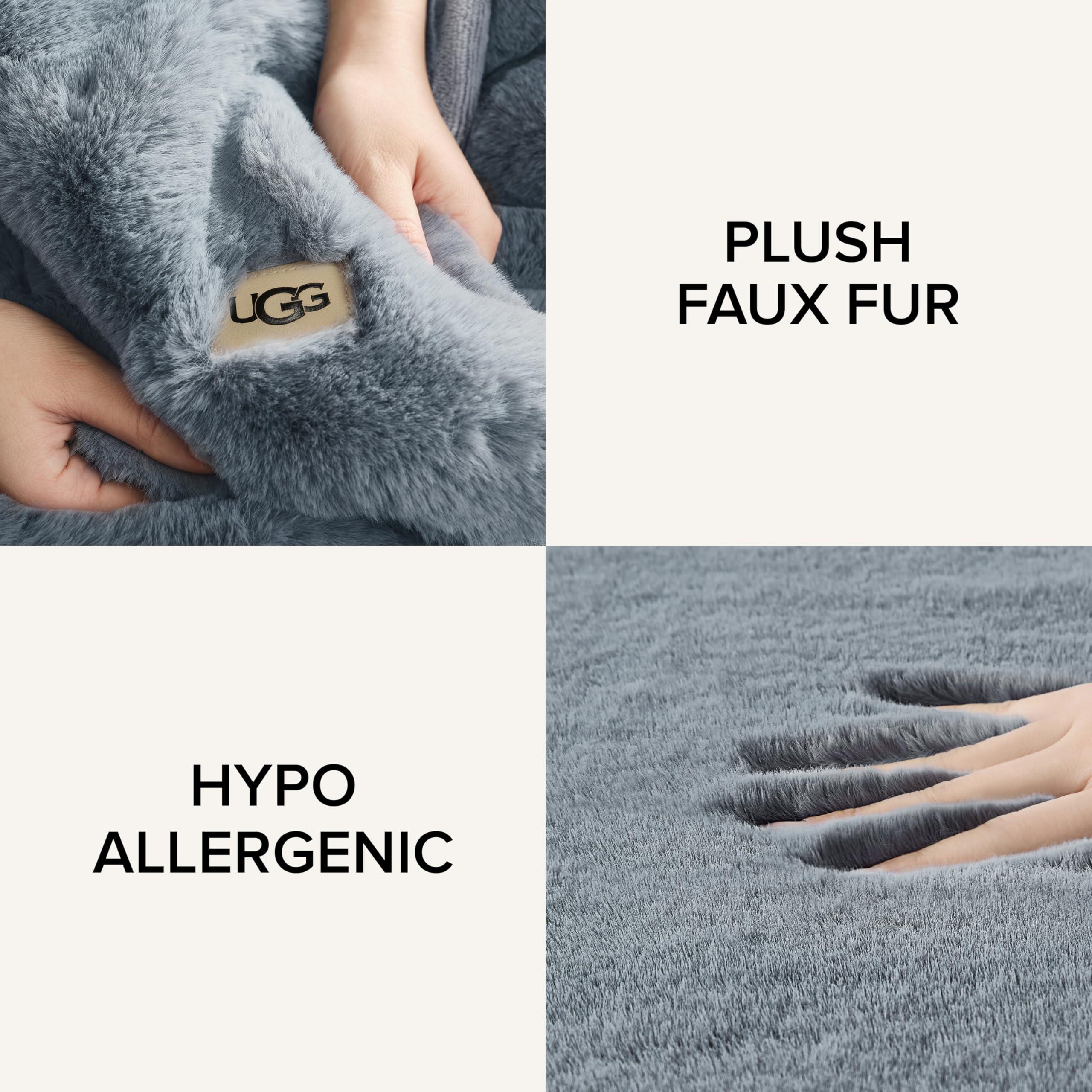 UGG UGG 11069 Euphoria Plush Faux Fur Reversible Throw Cozy Fuzzy Fluffy Blanket for Couch Bed Hotel Style Luxury Machine Washable Home Decor Luxurious Soft Throws for Sofa, 70 x 50-Inch, Chambray