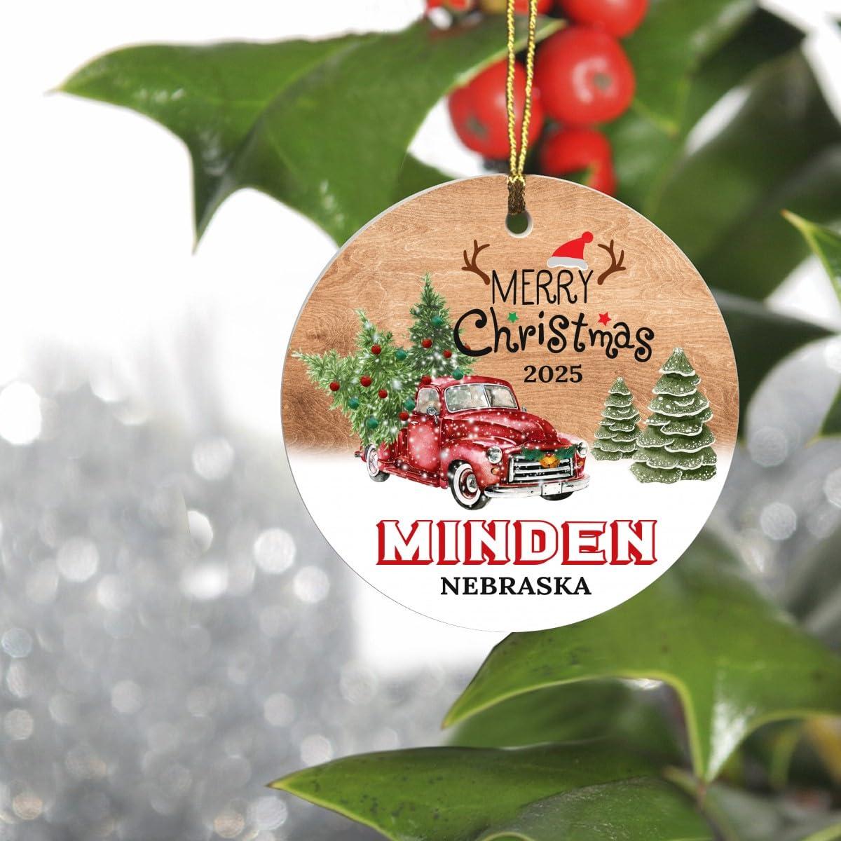 FamilyGift Christmas Tree Ornaments 2023 - Minden Nebraska Ornament Hometown Custom City State - Keepsake Gift Ideas Minden NE Ornament 3\" for Friend and Housewarming