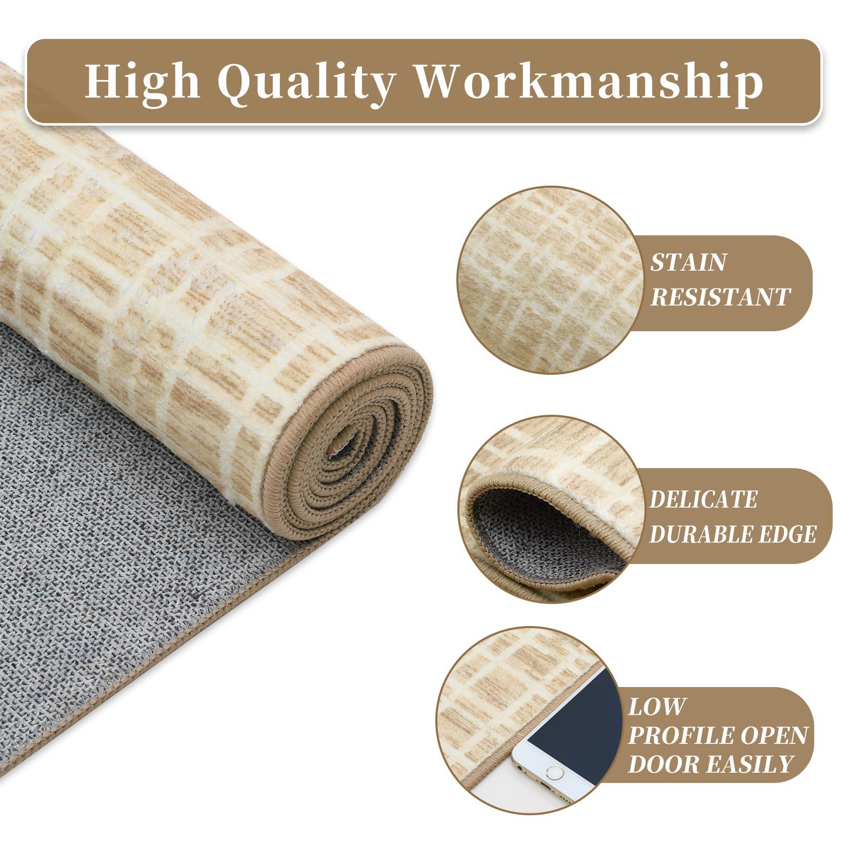 NANAN NANAN Runner Rugs 2x6 Washable Modern Hallway Rug Non Slip Checkered Rugs for Entryway Bedroom Entrance Laundry Bathroom Low Pile Plaid Living Room Rug Non Slip Farmhouse Area Rug Yellow