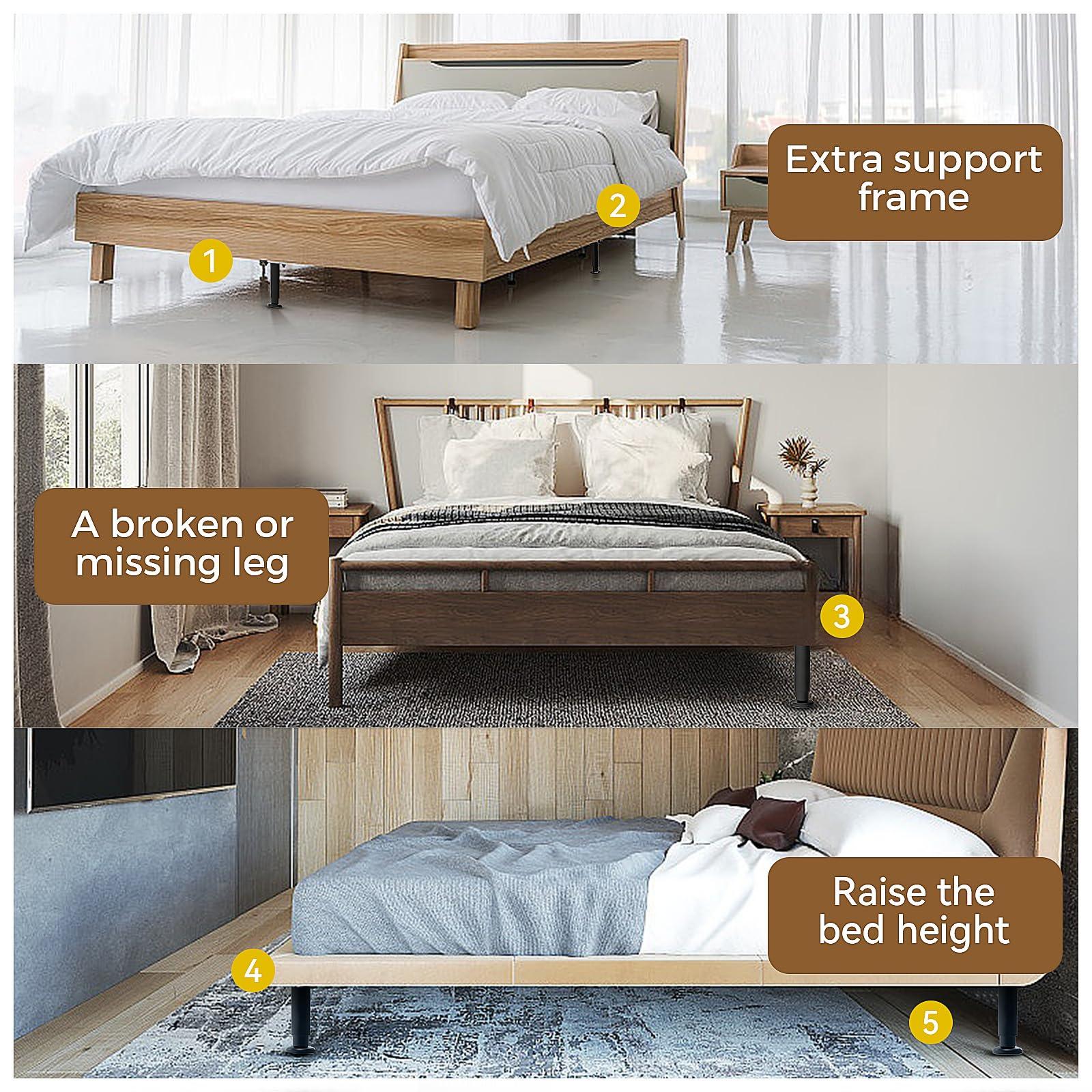 ruiru bro Adjustable Bed Frame Support Legs,Metal Bed Center Slat Heavy Support Leg,UPGRADE Under Bed Support, Bed Slat Reinforcement Kit,Bed Support Legs for Bed Frame Replacement,More Stable, More Quiet(2pcs)