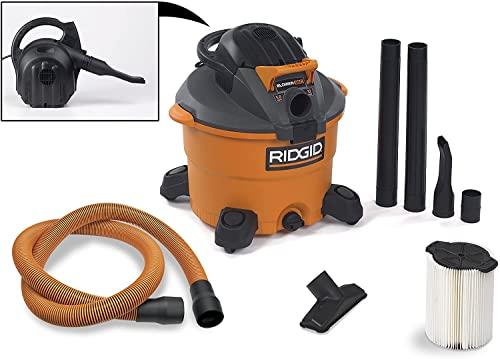 RIDGID RIDGID Wet Dry Vacuums VAC1200 Heavy Duty Wet Dry Vacuum Cleaner and Blower Vac, 12-Gallon, 5.0 Peak Horsepower Detachable Leaf Blower Vacuum Cleaner with Pro-Grade Hose