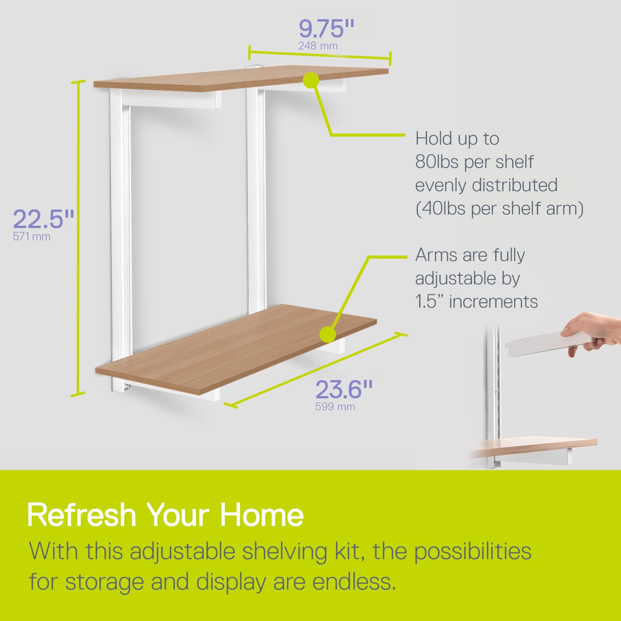 Delta Cycle & Home 2-Tier Floating Wall Shelves with Metal Brackets Set, Light Oak - 0.5 x 24 - Premium Wall Shelves for Laundry Room, Bedroom, Bathroom, or Office, - Durable Shelf for Easy Installation