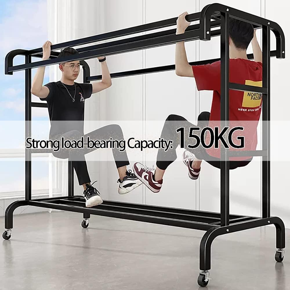 SGUM-LKSR Clothes Rack on Wheels, Double-Rail Metal Garment Rack, Multifunctional Freestanding Clothing Rack Rail with Storage Shelf for Hanging Clothes/D/100 * 50 * 150Cm (D 80*50*150Cm)