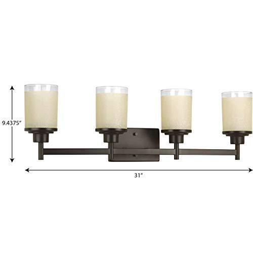 Progress Lighting Progress Lighting Alexa Collection 4-Light Etched Umber Linen with Clear Edge Glass Modern Bath Vanity Light Antique Bronze