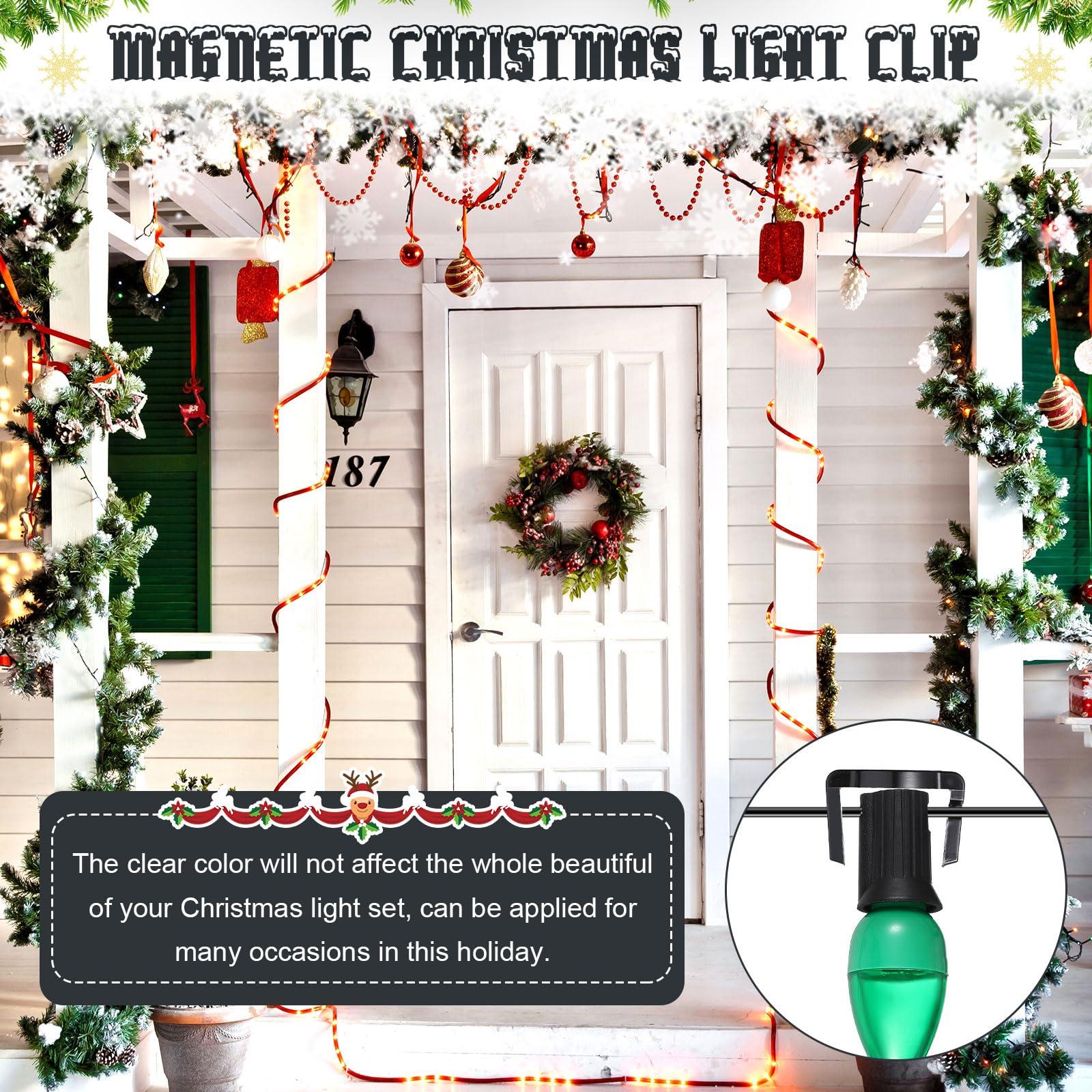 Frienda Magnetic C9 Socket Clips Magnetic Christmas Light Clips for Outdoor Patio Lighting, Clear (100)
