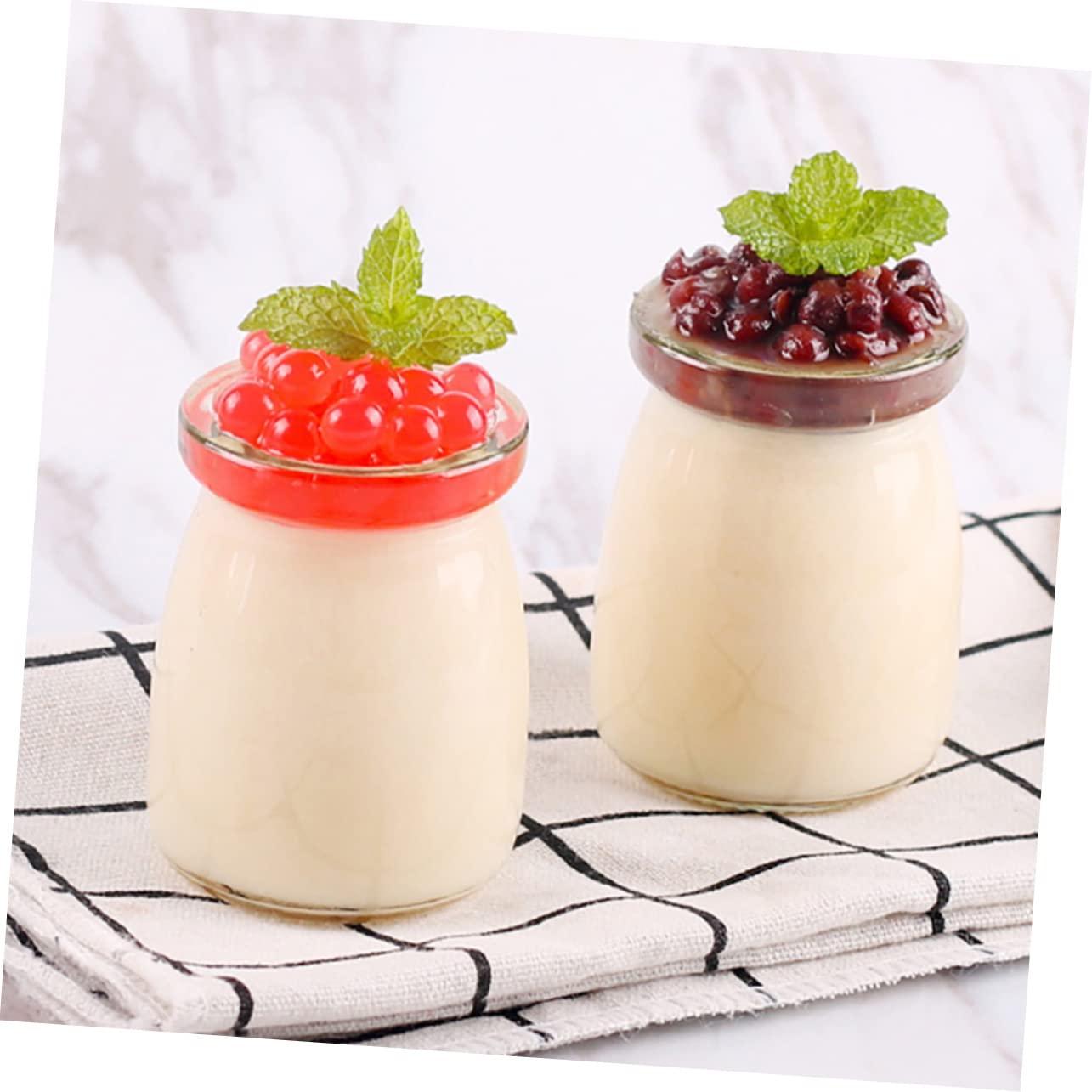 PRETYZOOM PRETYZOOM 10pcs 200mL Wide Mouth Glass Pudding Jars with Lids Storage Containers for Pudding Yogurt and Juice Glass Jelly Cups Set