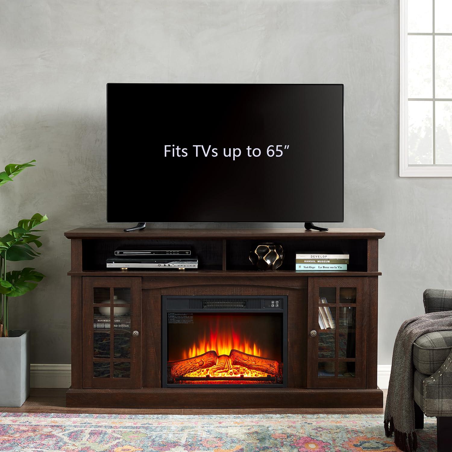 Augabam Fireplace TV Stand for TVs Up to 65 Inch,Electric Fireplace TV Console with Remote Control, TV Entertainment Center with 23 Fireplace (Espresso)