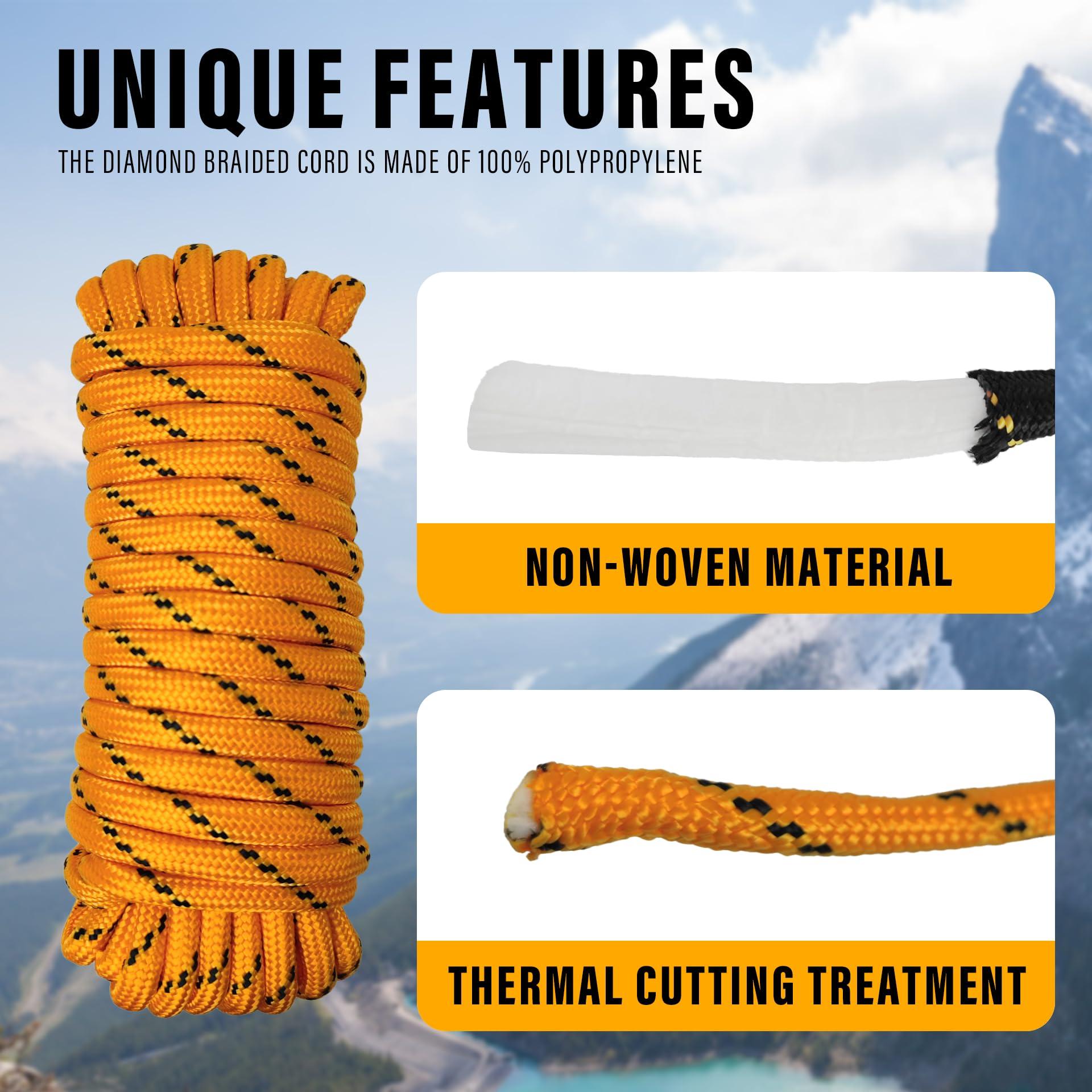 GIAHAND Diamond Braided Polypropylene Rope Nylon Rope Mix Thick Heavy Duty Ropes 1/2 inch 50ft High Strength Rope Perfect for Clothesrope Camping Hiking and Other Outdoor Activities Orange
