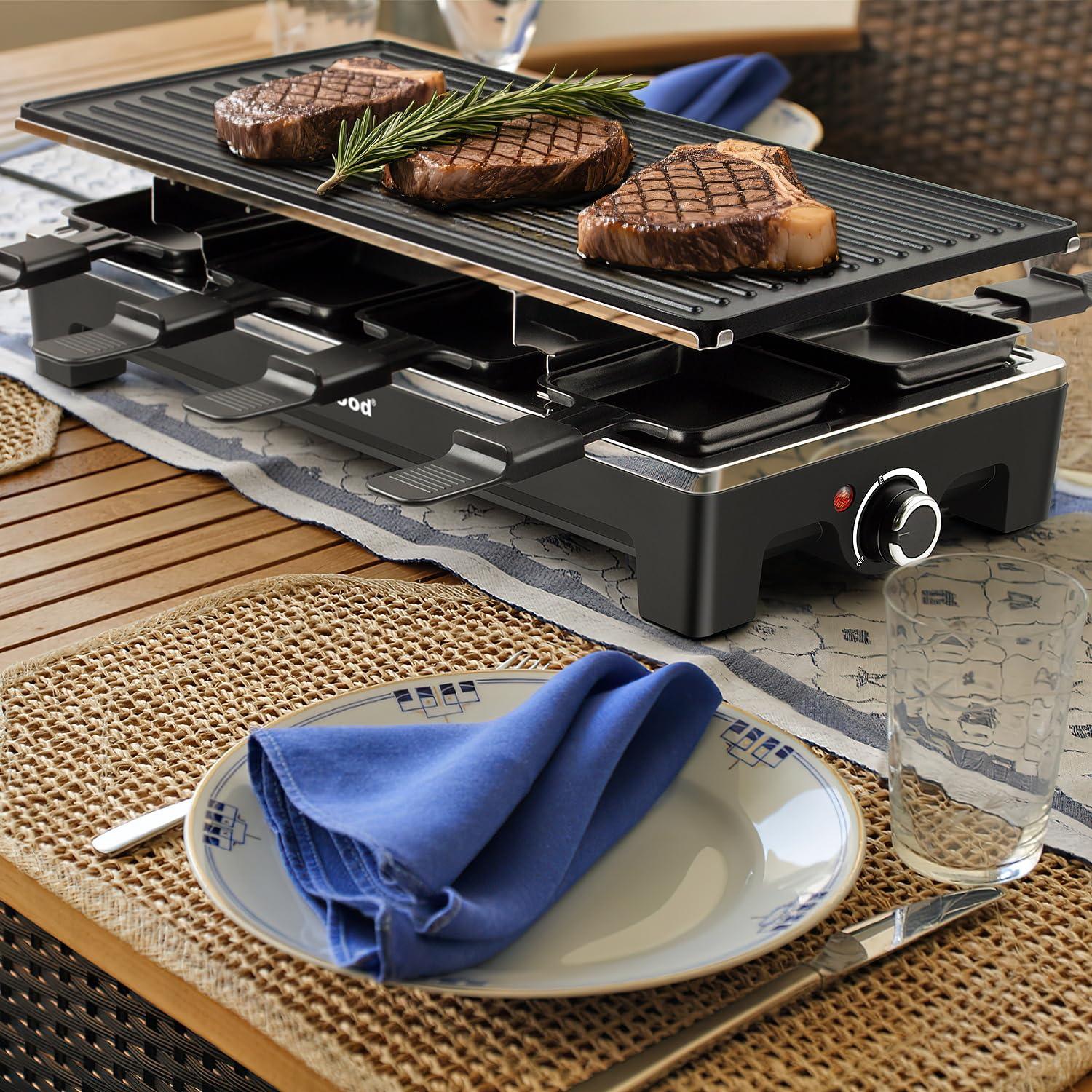 Techwood Raclette Grill, Techwood Electric Table Indoor Grill Korean BBQ Grill, Removable 2-in-1 Non-Stick Grill Plate, 1500W Fast Heating with 8 Cheese Melt Pans, Ideal for Parties and Family Fun