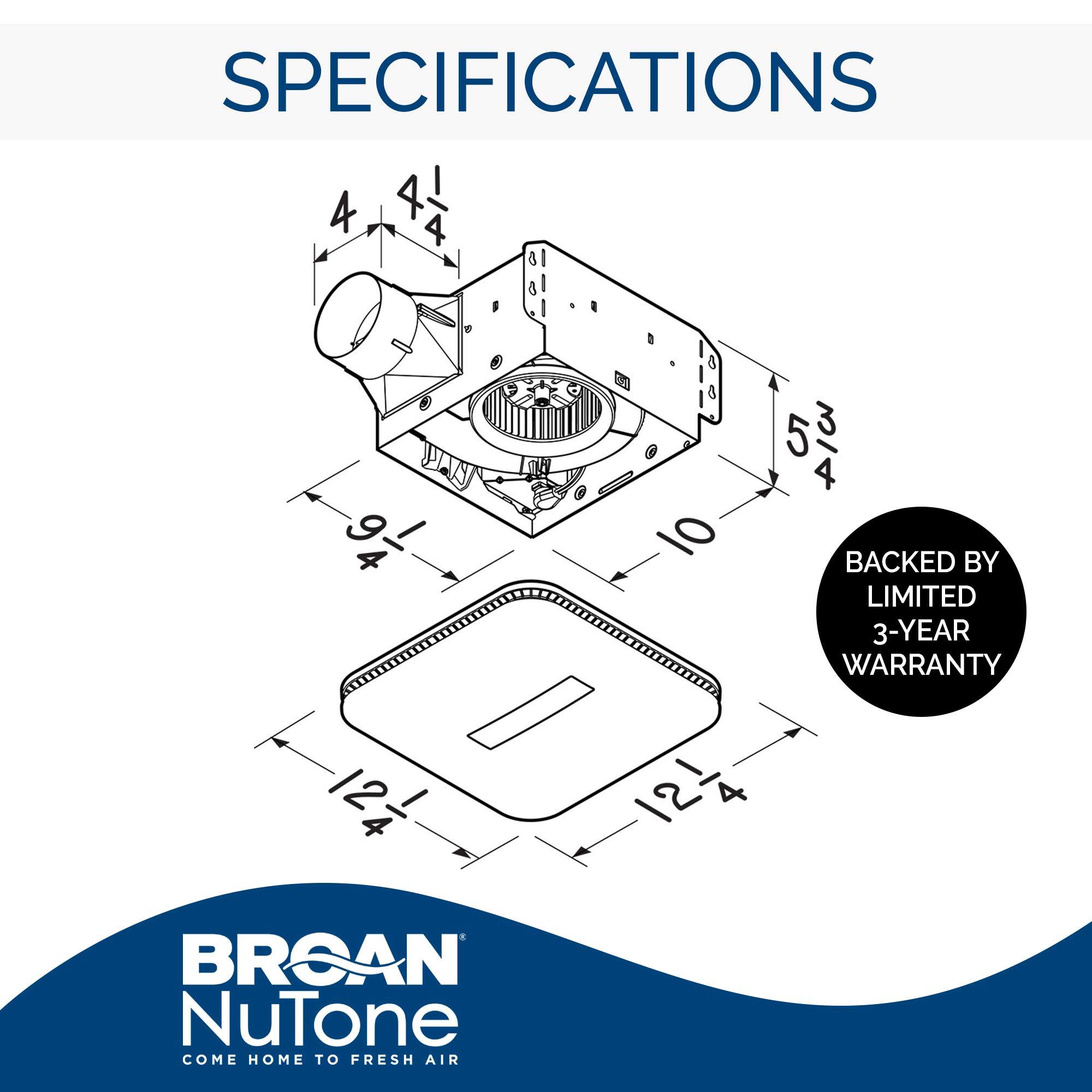 Broan-NuTone Broan-NuTone AE80LK Ventilation with LED CleanCover and Roomside Installation, ENERGY STAR Certified, 80 CFM, 0.7 Sones, White