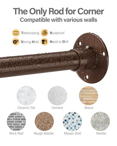 crkmire Crkmire Corner Shower Curtain Rod, Coffee [39"-69"] x [55"-85"] Adjustable L Shaped Shower Rod No-Sagging 90 Degree Curved Curtain Rod for Bathroom Bathtub with 12 Ring Hooks & Ceiling Support