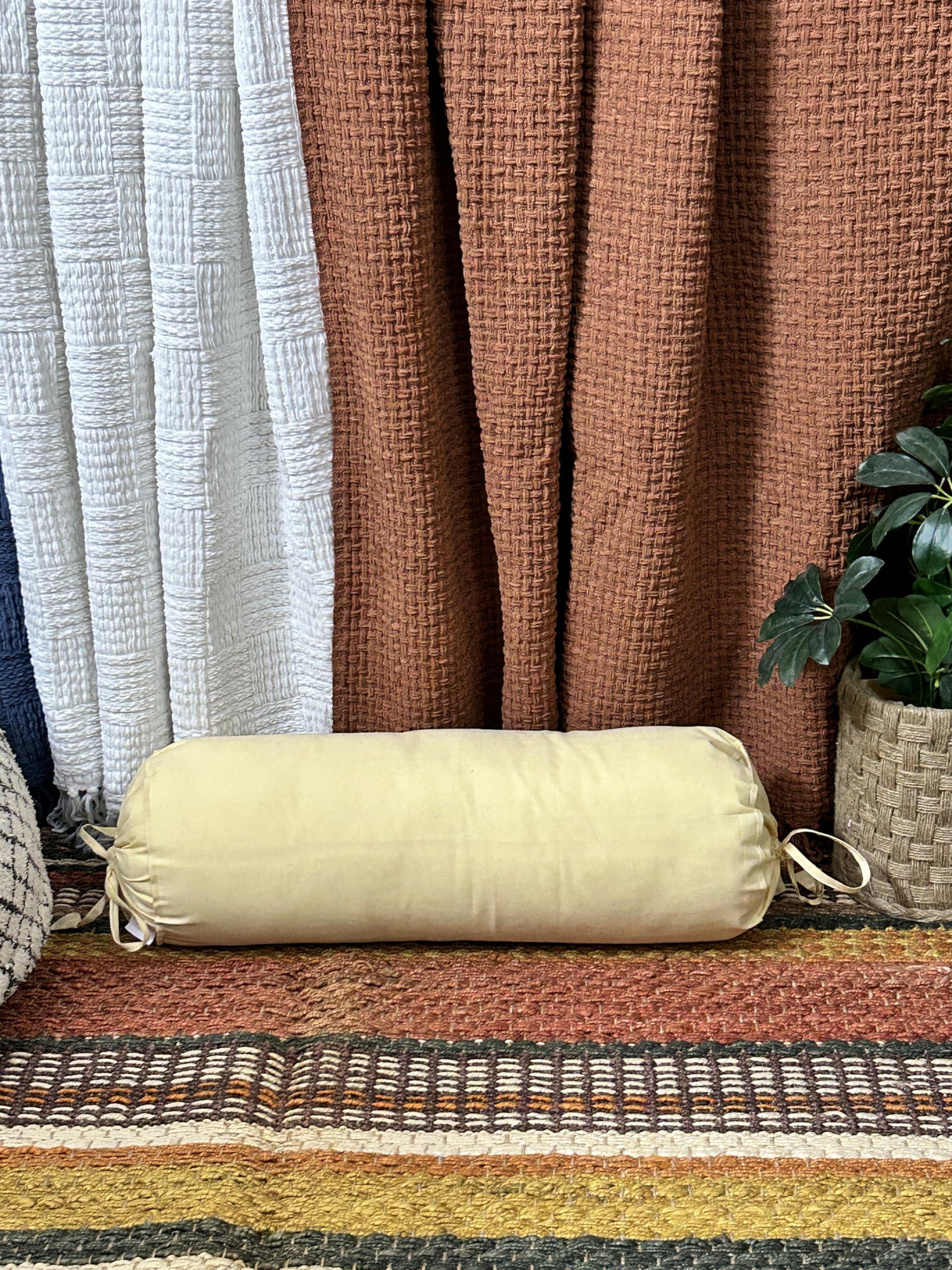 SAFFRON HANDICRAFTS SAFFRON HANDICRAFTS 2 Pcs Cervical Neck Roll Pillow Cover with Drawstring closures Round Neck Roll Pillow Case cotton Bolster Pillowcases for Cylindrical Cushion (Beige, 6 x13 inch (15x33 cm))