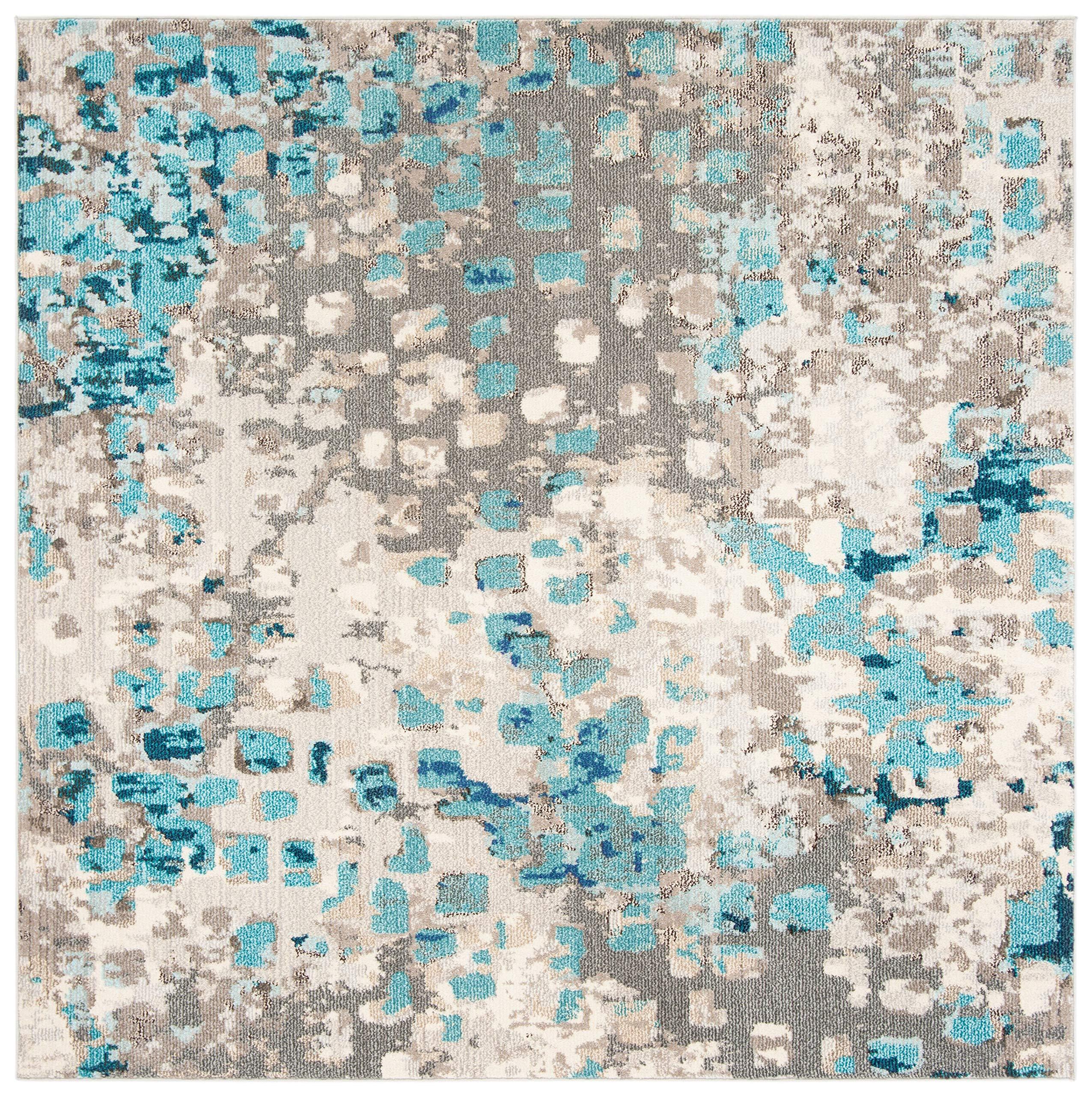 Safavieh SAFAVIEH Madison Collection 10' Square Grey/Blue MAD425E Boho Abstract Distressed Non-Shedding Living Room Bedroom Dining Home Office Area Rug