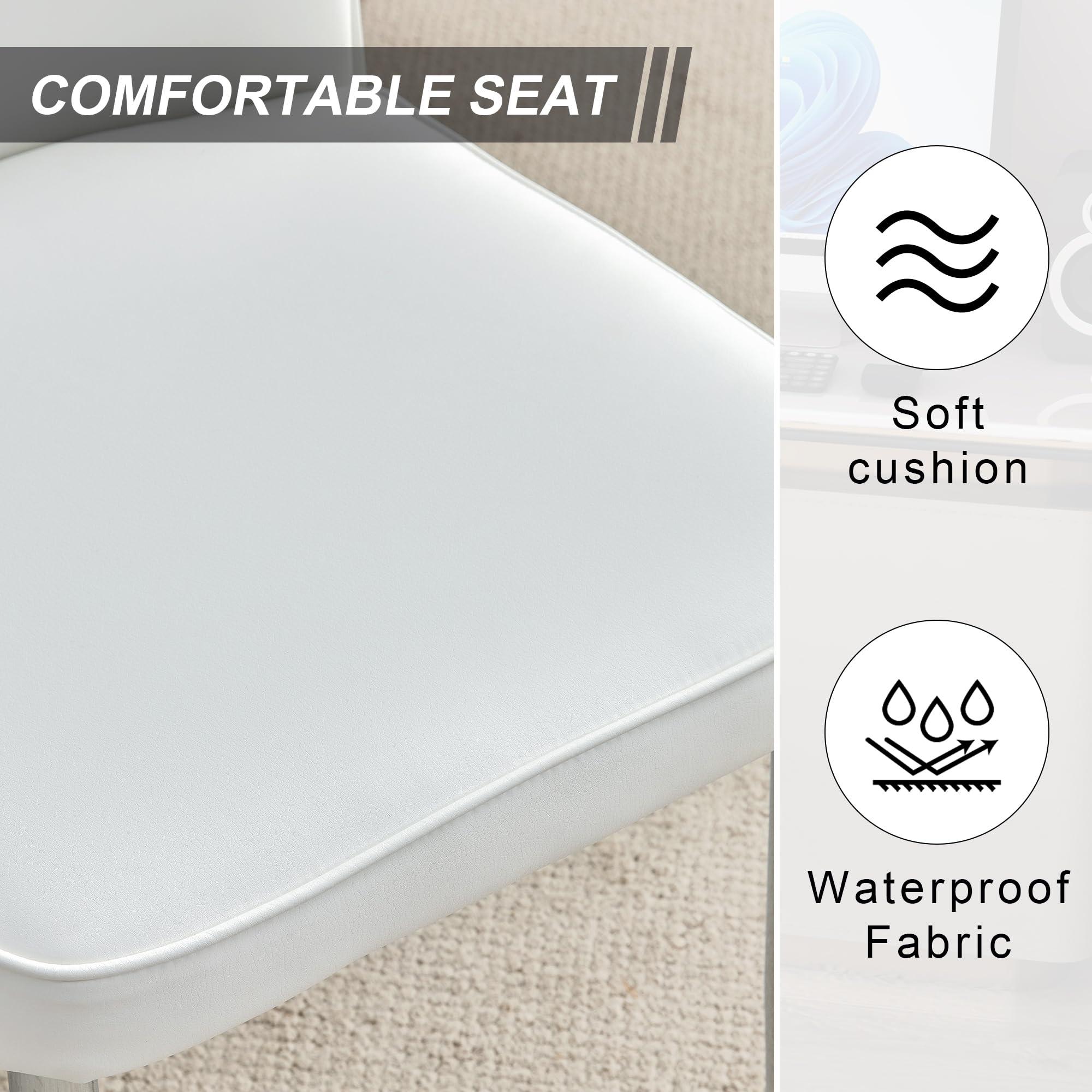 TOWIBURO White Dining Chairs Set of 4,Kitchen Dining Room Chairs with Faux Leather Padded Seat High Back with Silver Metal Legs,Mid-Century Accent Side Chair for Living Dining Room (White&Silver-A, Set of 4)