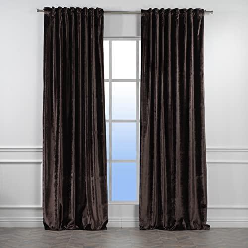 CASANEMA CASANEMA Mocha Extra Long Shiny Velvet Curtains Luxury Colors Light Blocking Hang Back Tap 1 Panel Curtain 5-30 Ft Home Dcor Custom Made Drapes -Made in Turkey (100" W x 120" L)