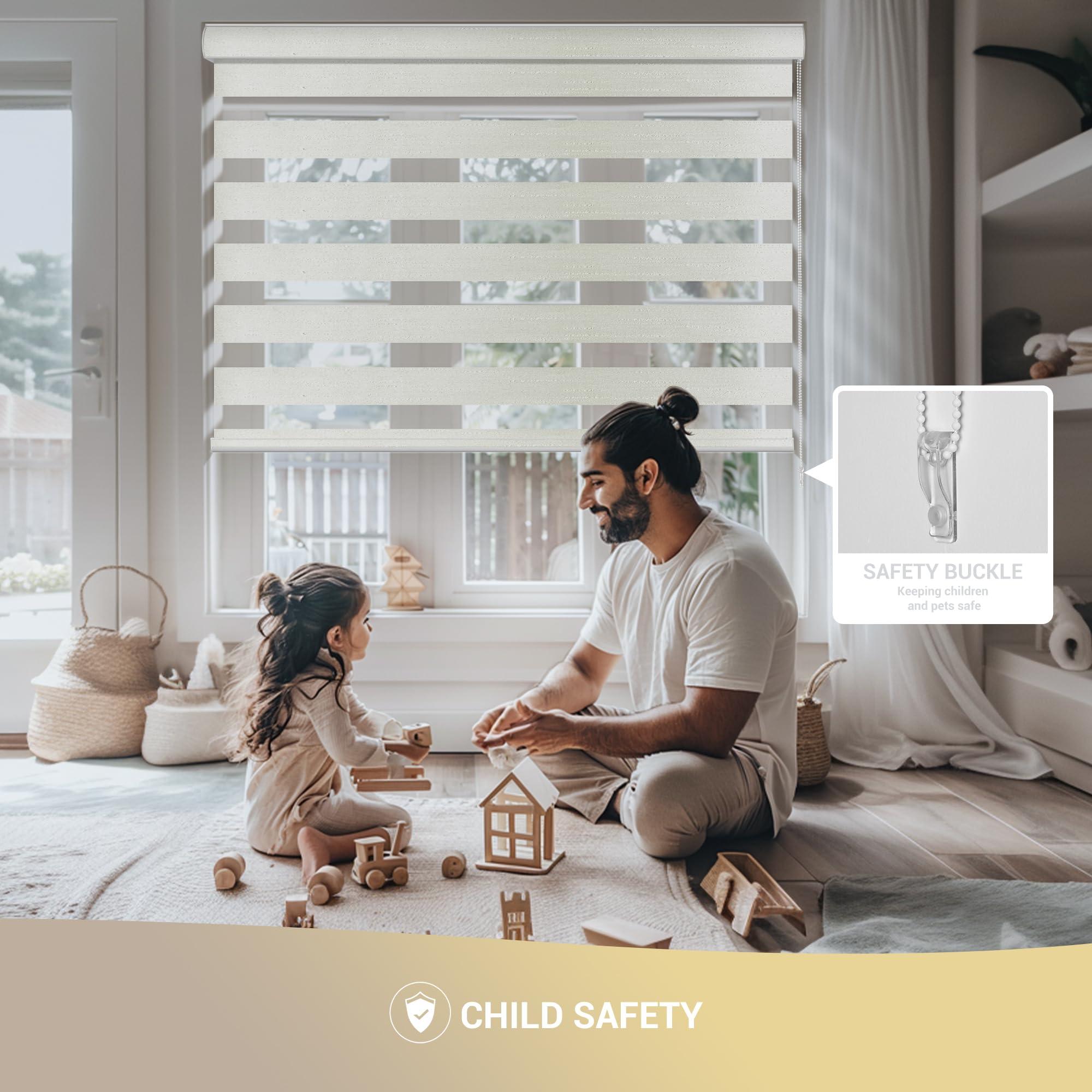 HOTSOON HOTSOON Zebra Blinds for Windows Custom Size Blackout Roller Shades Privacy Dual Light Control Dual Layer Easy to Install for Home, Beige, 46" W x 72" H