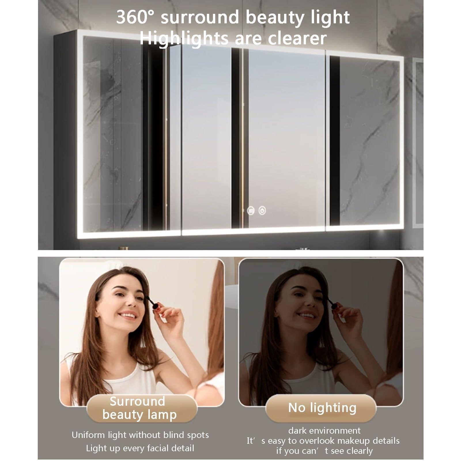 Generic Bathroom Mirror with Storage Anti-Fog LED Lights and Touch Switch, Wall Mounted Medicine Cabinet with Paper Towel Slot