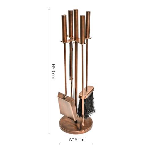 Ivyline Ivyline Fireside Companion Set in Antique Copper with Stand - Indoor Fireside Utility Accessories - H 50 x W 15cm