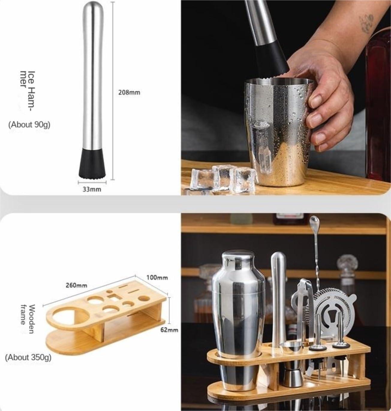 DRMEE DRMEE Bartender Kit 10 Piece Cocktail Shaker Set with Bamboo Stand Stainless Steel Bartender Kit Bar Tools Set Professional Bar Tools, 700ml