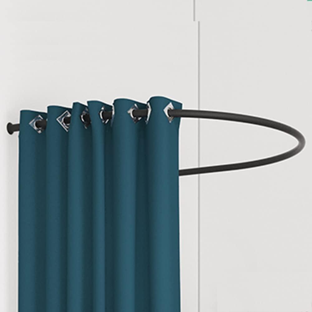liu san xiao Fitting Room Curtain Rod U-shaped - Clothing Store Dressing Room Curtain Rod - Bathroom Curtain Rod - Wall Mount Semi-circle Ring Shelf (Color : Black, Size : 80x80cm)