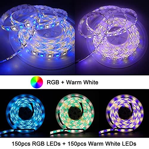 SUPERNIGHT SUPERNIGHT RGBWW LED Strip Light IP65 Waterproof RGB Color Changing Rope Lighting with Warm White 3500K Color 16.4ft 300leds 5050 Tape Light (RGB + Warm White)