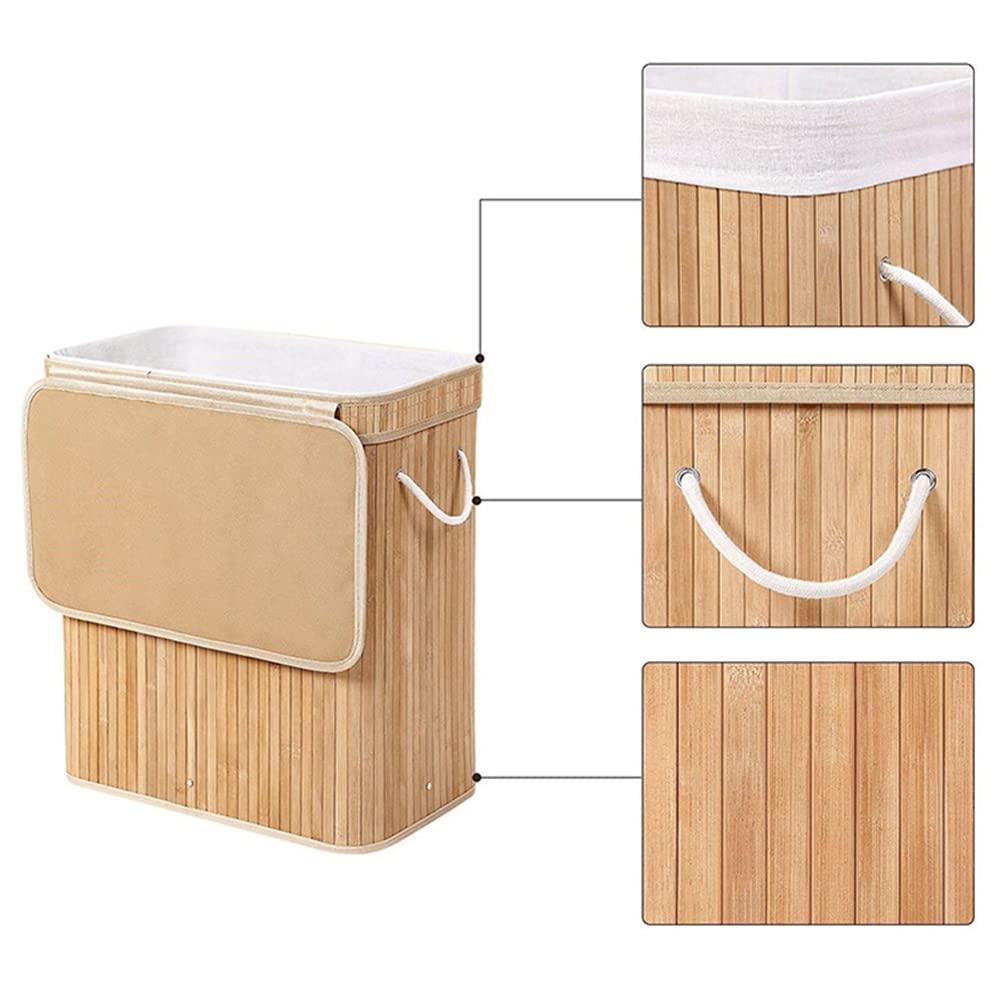 TAISK TAISK Large Capacity Bamboo Laundry Basket, Foldable Laundry Hamper Bin with Lid and Removable Cotton, Laundry Crate, Natural (13.8in*13.8in*19.7in)