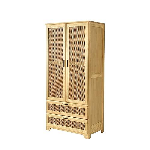 Woodpeckers Furniture And Mattress Pine Wood Closet with Rattan Doors and Two Drawers (Natural)