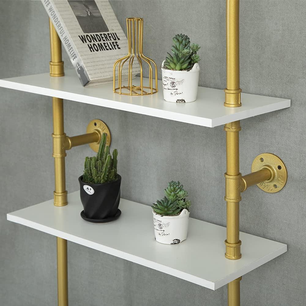 HEONITURE HEONITURE Industrial Gold Bookshelf-6 Tier Wall Mounted Ladder Bookshelf, Rustic Gold Storage Book Shelves Display Bookcases for Living Room/Home/Office