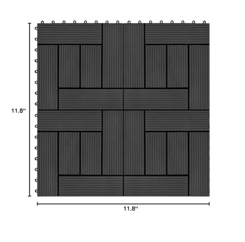 vidaXL vidaXL Black Decking Tiles - 11 pcs - Water-Resistant Wood Plastic Composite (WPC) - 11.8"x11.8" Size - 1 sqm Coverage - Perfect for Patios, Balconies, Pool and Spa Area
