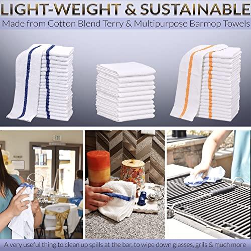GOLD TEXTILES GOLD TEXTILES 120 PC New Cotton Blend White Restaurant Bar Mops Kitchen Towels 28oz (10 Dozen) (120, Blue Stripe)