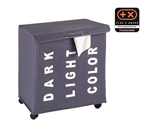 WENKO WENKO Trivo Basket, Laundry Sorter, with Lid, Hamper, Laundry Bin, 3 Section, 3 Bag, Room Storage, 30.64 gallon/22\" x 23.6\" x 13.8\", Grey