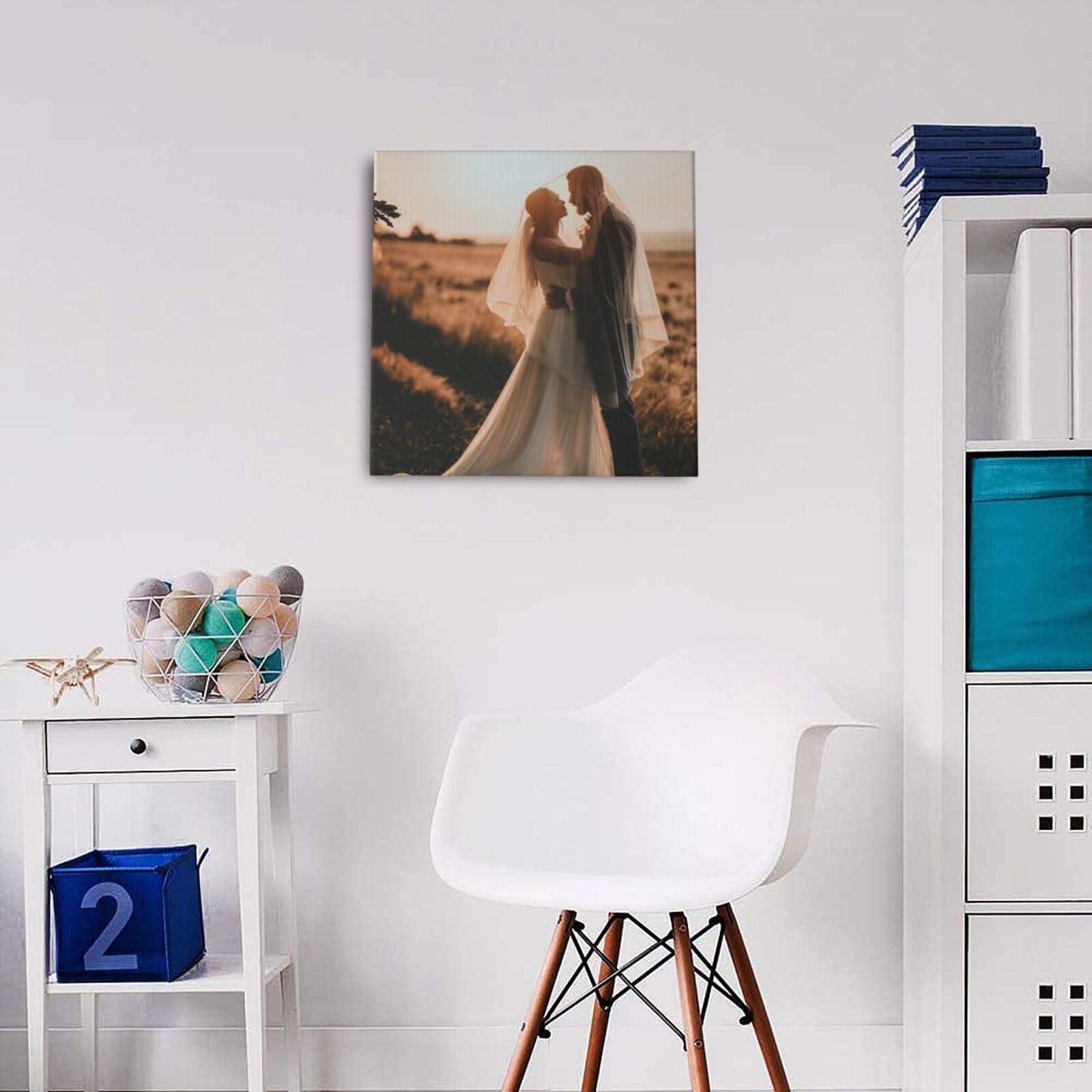 Bekerskpc Custom Canvas Prints with Your Photos, Personalized Canvas Pictures with Text, Custom Canvas Wall Art for Family Wedding Birthday Office Home Decor, Framed, 16x16in