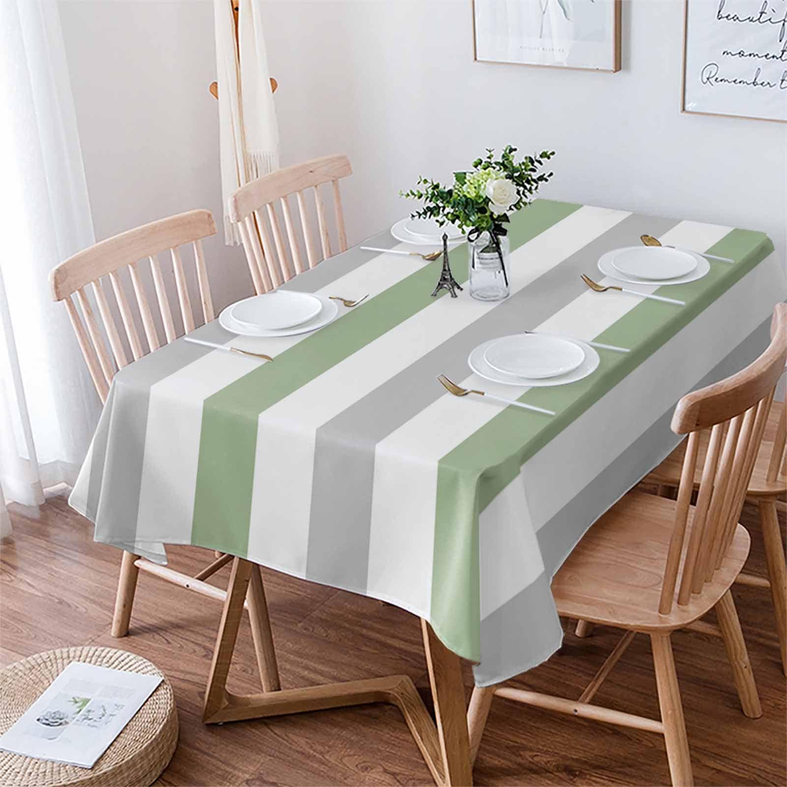 ZOE GARDEN Rectangle Sage Grey Tablecloth Waterproof & Stainproof Tablecloths,Wipeable Table Cloth Wrinkle-Free for Round/Rectangle/Oval/Square/Dining/Party/Wedding,Watercolor Geometric Stripes White Green 52x70