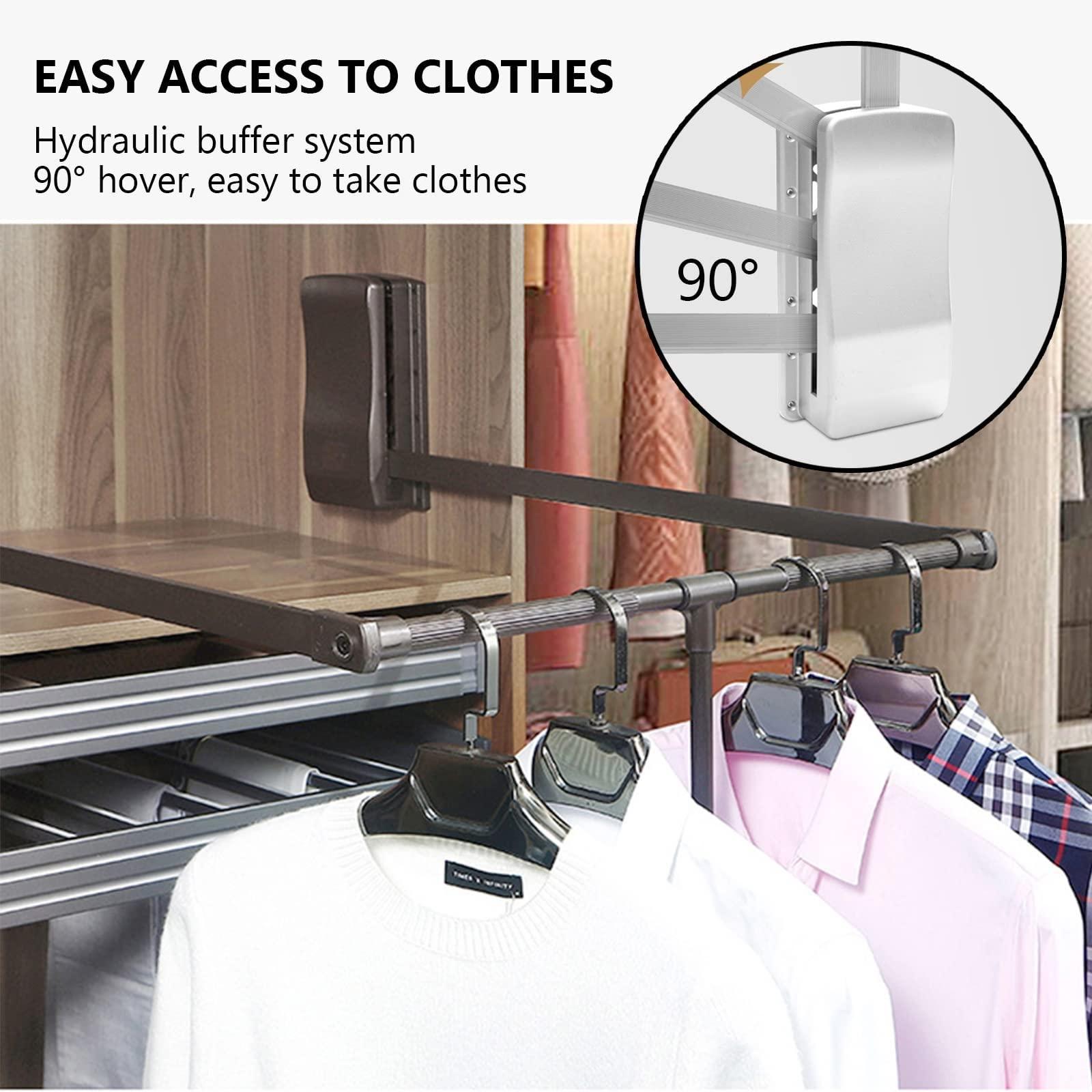 BELUND Black Lifting Hanger Pull Down Wardrobe Rail Auto Spring Back Width Adjustable Hanger Space Saving Soft Reset, Adjustable Closet Rod (Size : 830-1150mm)